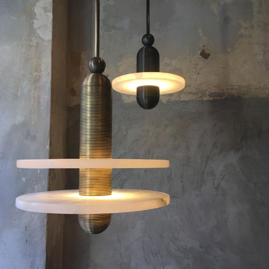 Goose Suspension en Alabastre Blanc et Cuivre