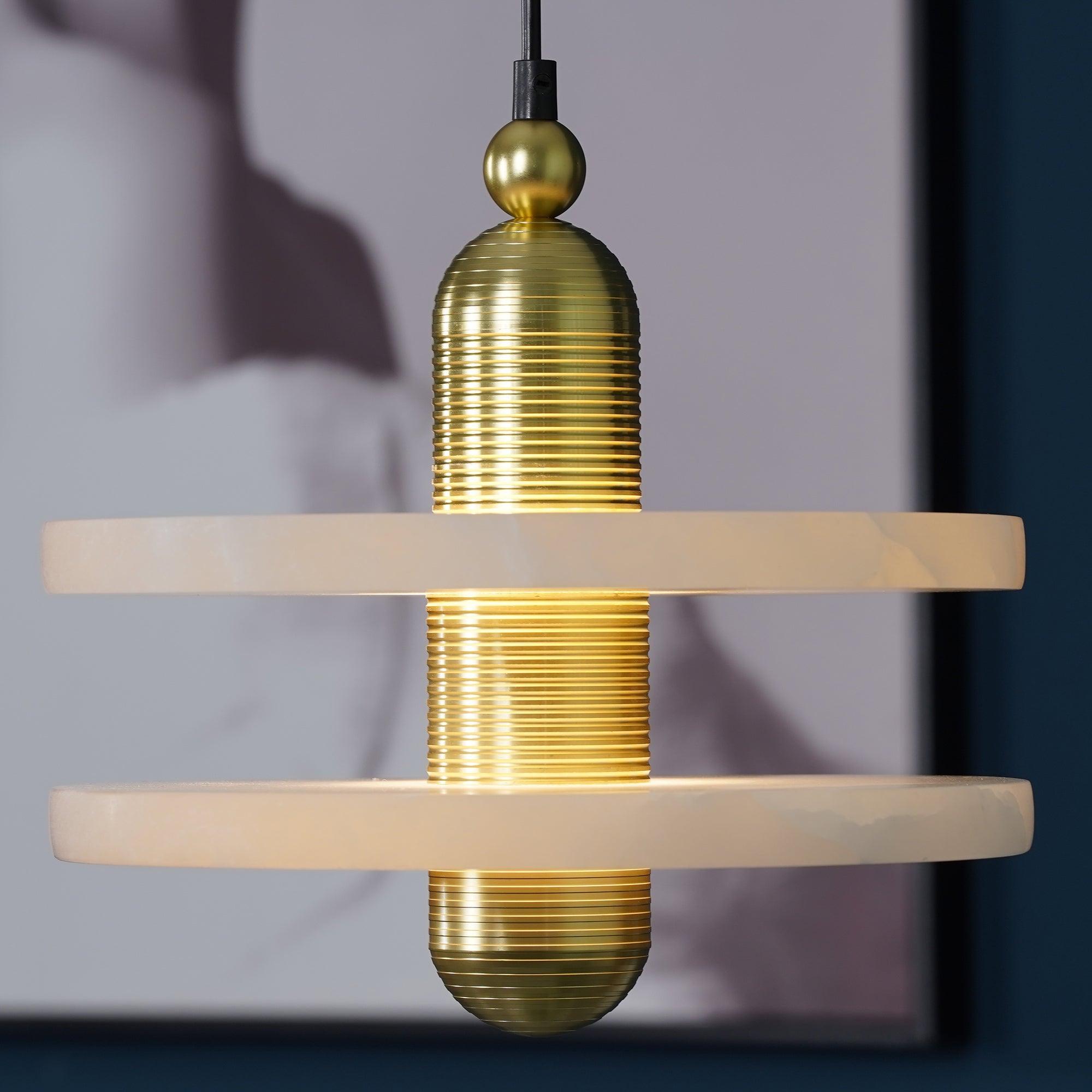 Goose Suspension en Alabastre Blanc et Cuivre