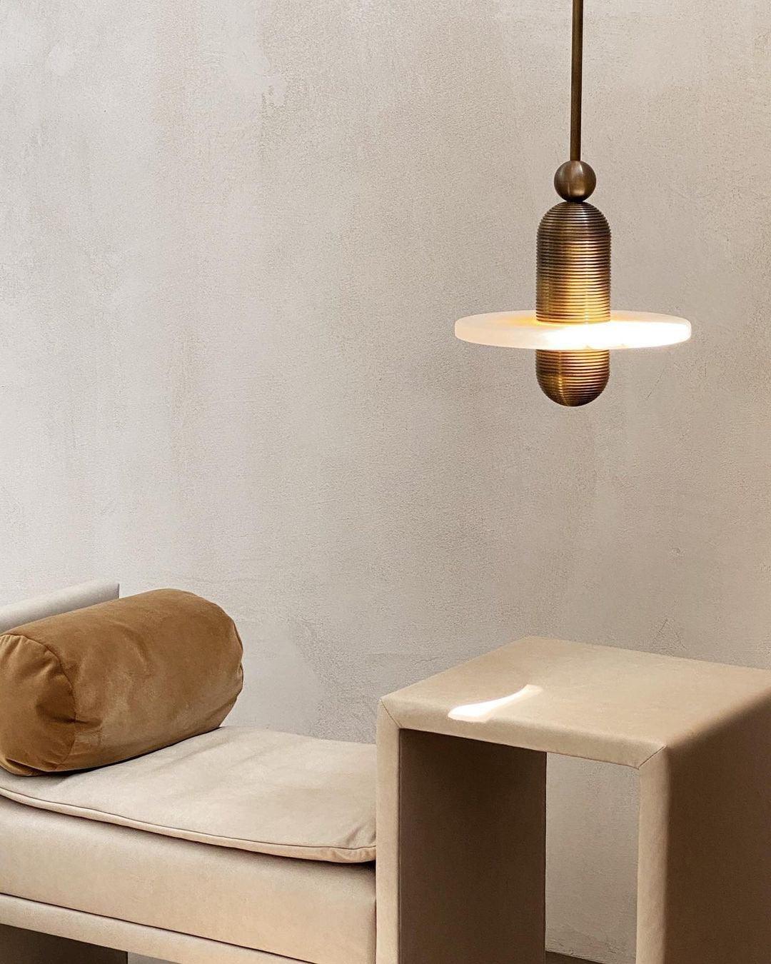 Goose Suspension en Alabastre Blanc et Cuivre