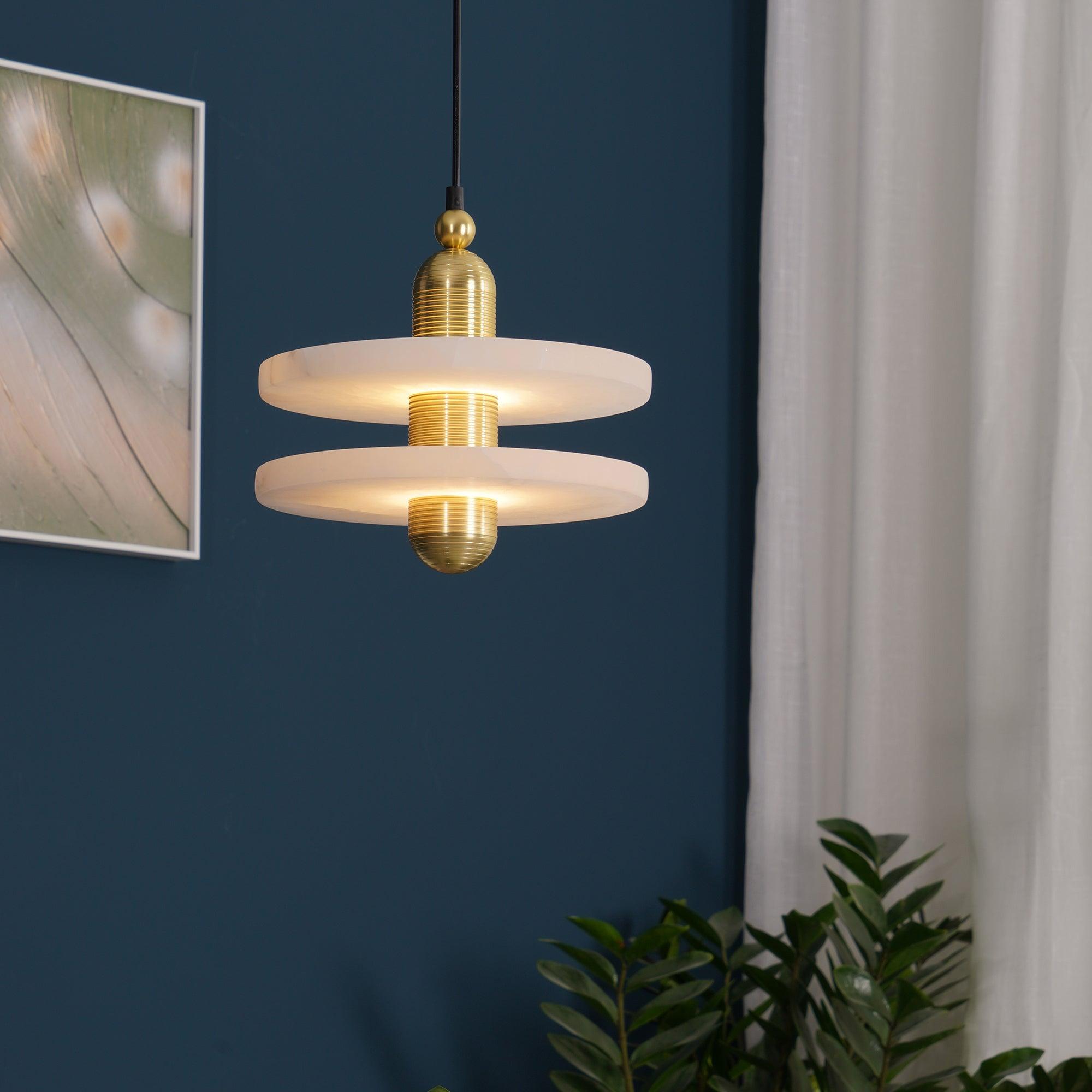 Goose Suspension en Alabastre Blanc et Cuivre