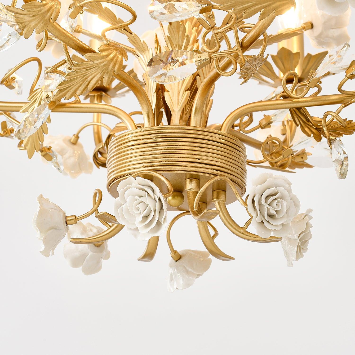 Lustre Orné Cadre Porcelaine Roses Cristal Classique Luxe