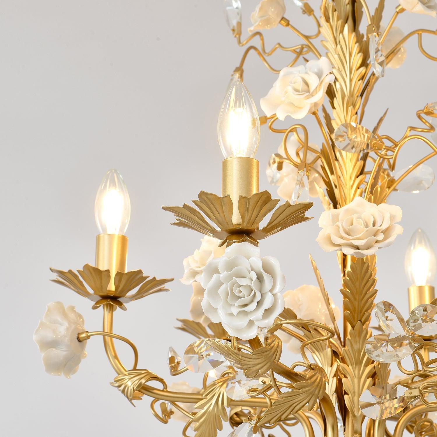 Lustre Orné Cadre Porcelaine Roses Cristal Classique Luxe