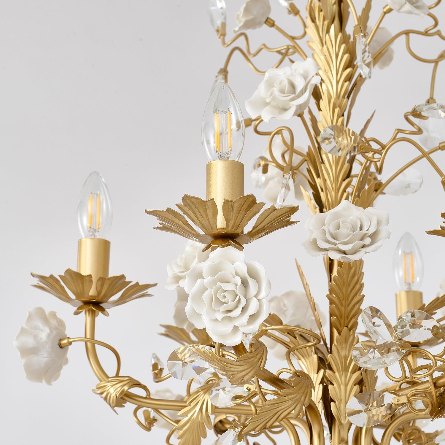 Lustre Orné Cadre Porcelaine Roses Cristal Classique Luxe