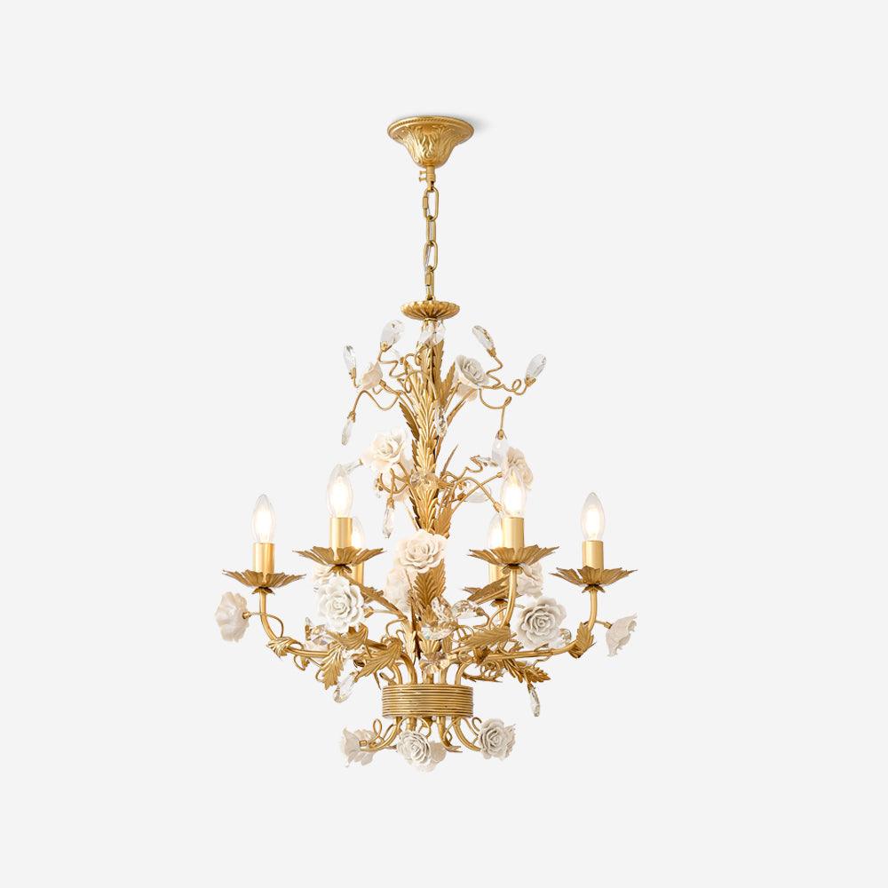 Lustre Orné Cadre Porcelaine Roses Cristal Classique Luxe
