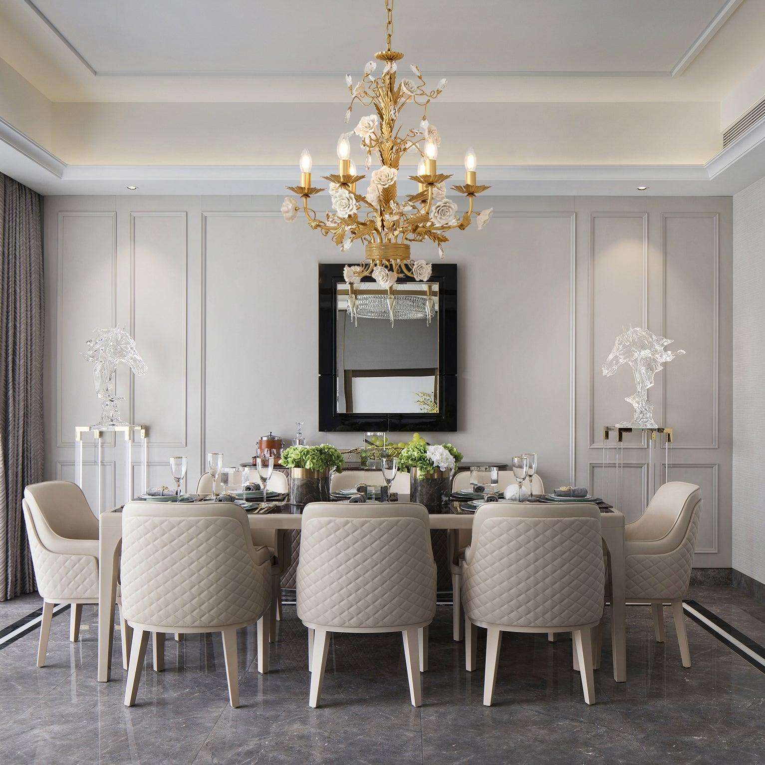 Lustre Orné Cadre Porcelaine Roses Cristal Classique Luxe