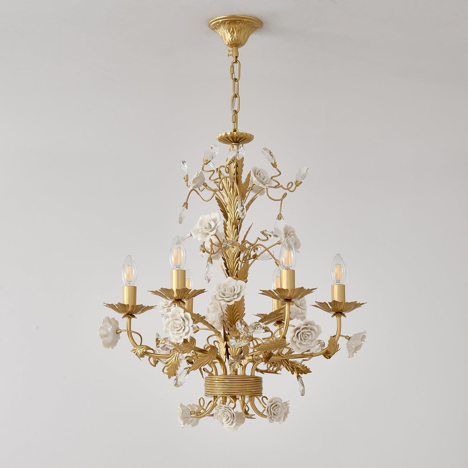 Lustre Orné Cadre Porcelaine Roses Cristal Classique Luxe