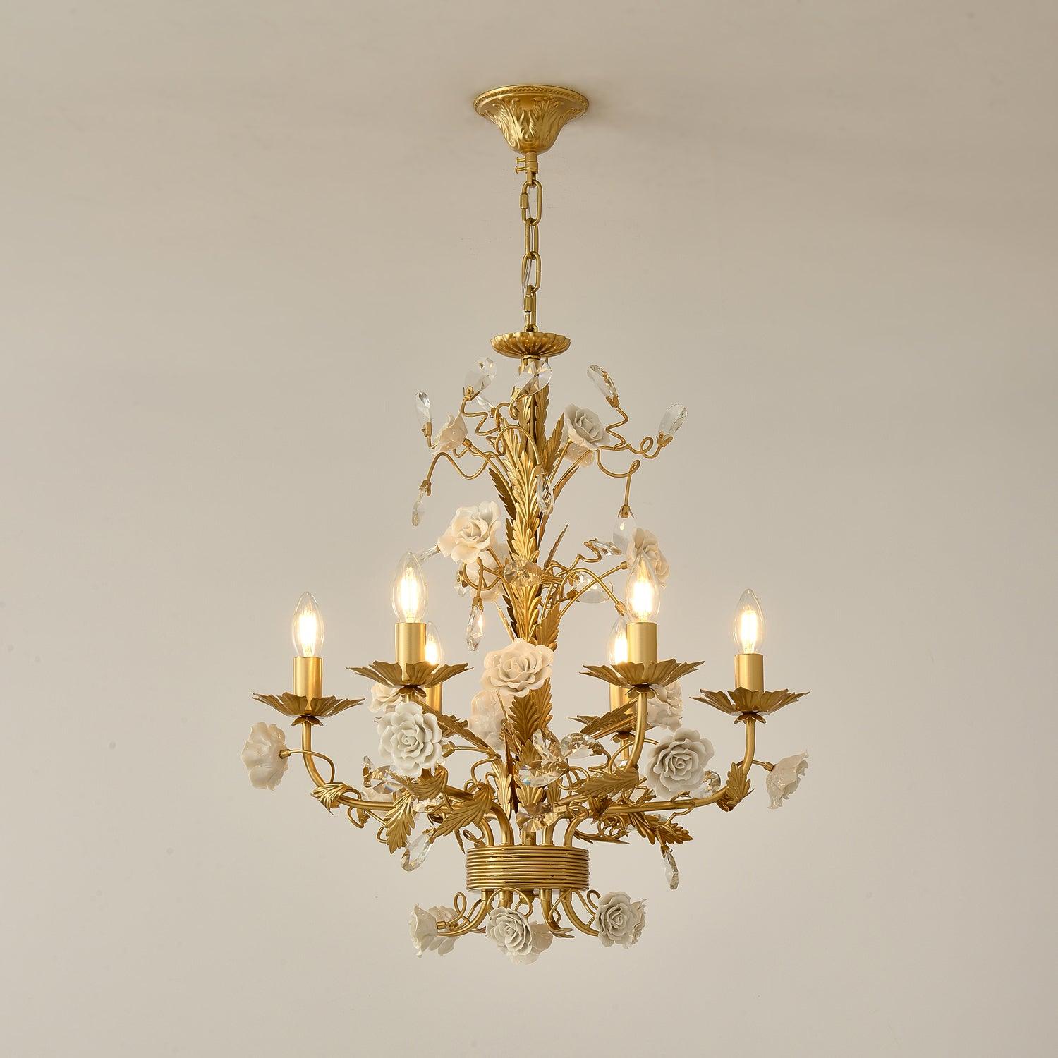 Lustre Orné Cadre Porcelaine Roses Cristal Classique Luxe