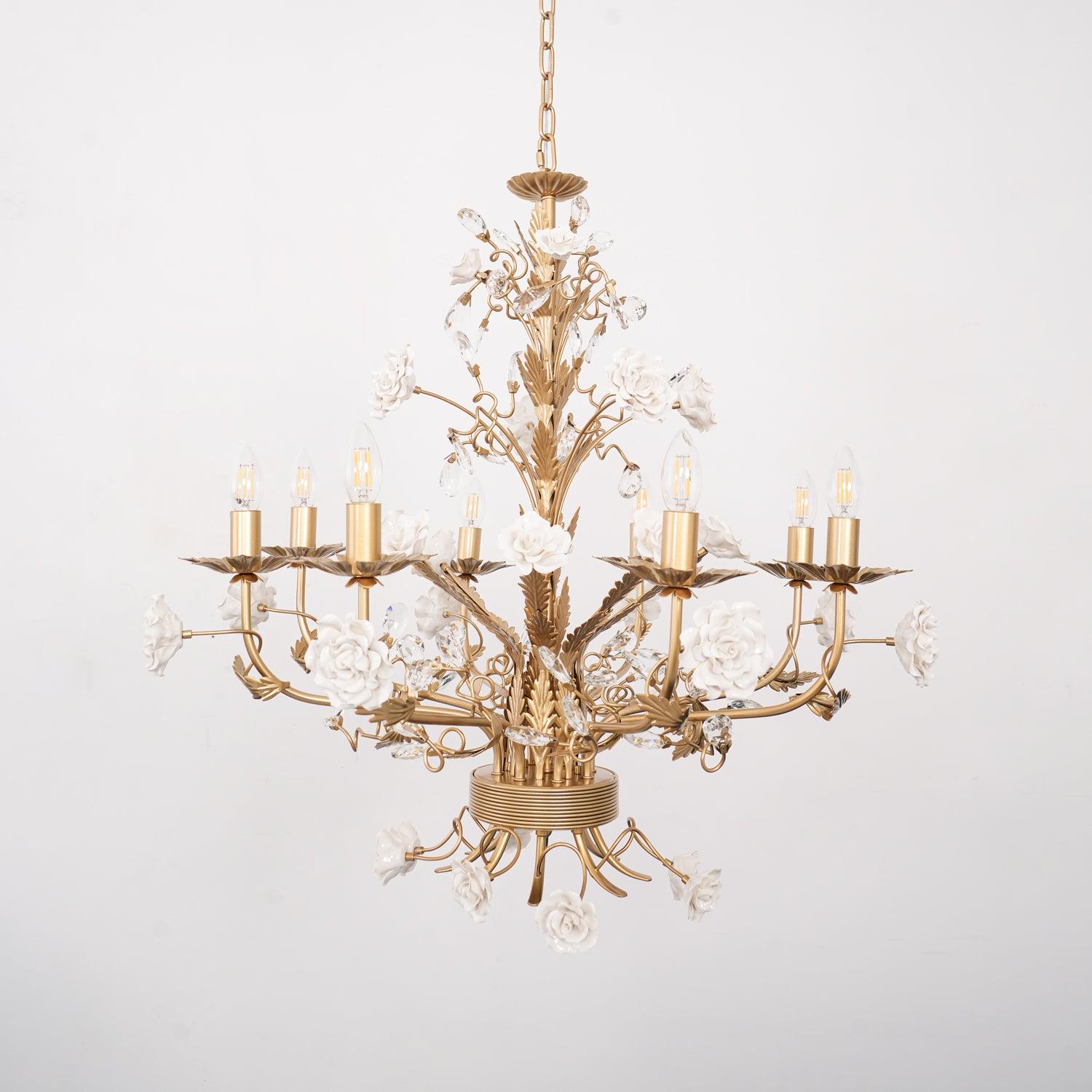 Lustre Orné Cadre Porcelaine Roses Cristal Classique Luxe