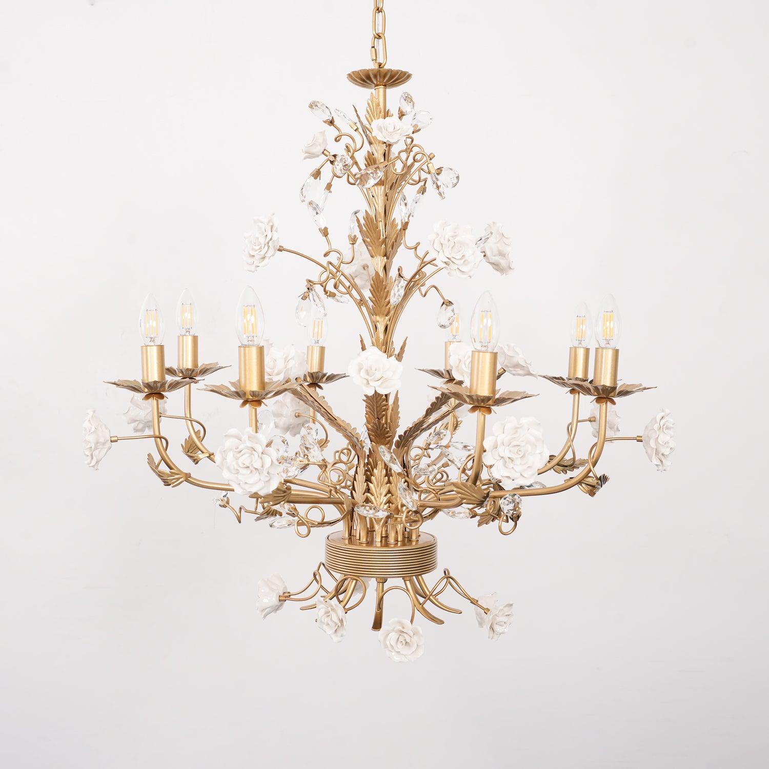 Lustre Orné Cadre Porcelaine Roses Cristal Classique Luxe