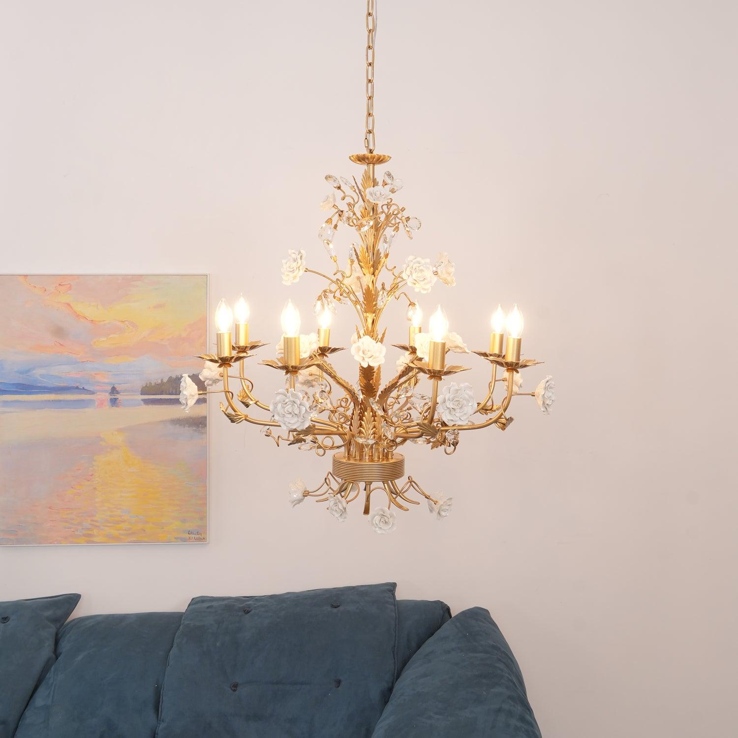 Lustre Orné Cadre Porcelaine Roses Cristal Classique Luxe