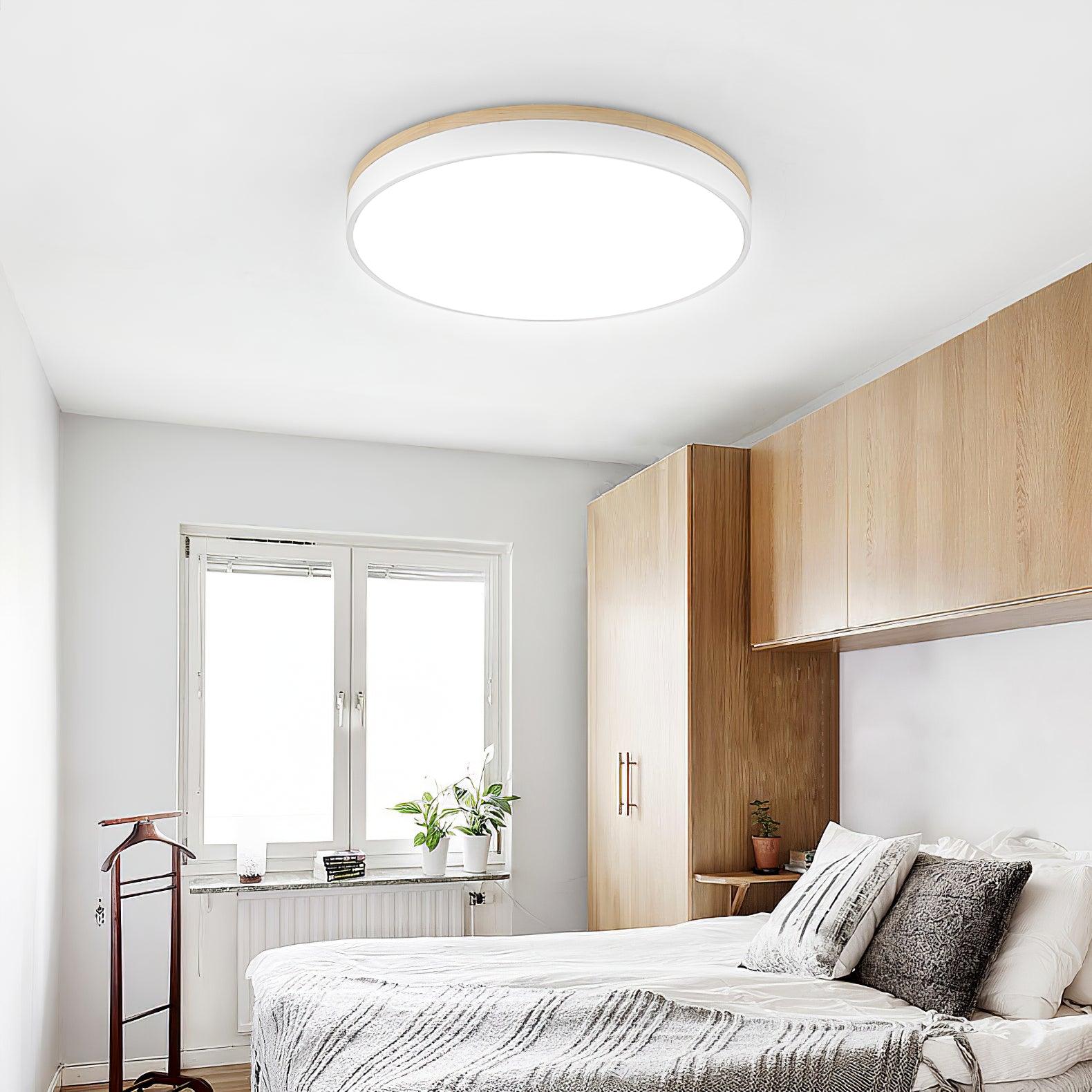 Solara Plafonnier Blanc Ronde avec Bois