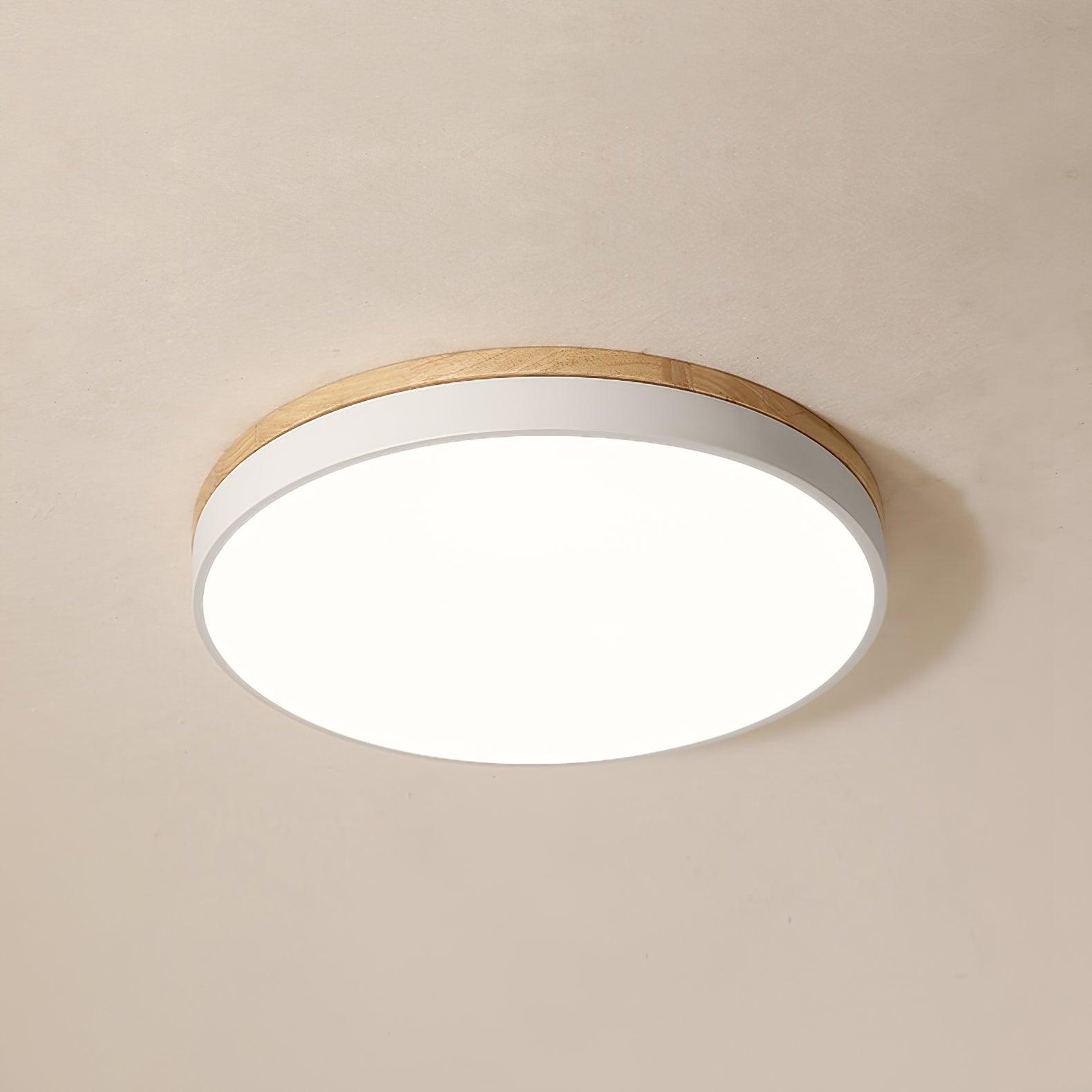 Solara Plafonnier Blanc Ronde avec Bois