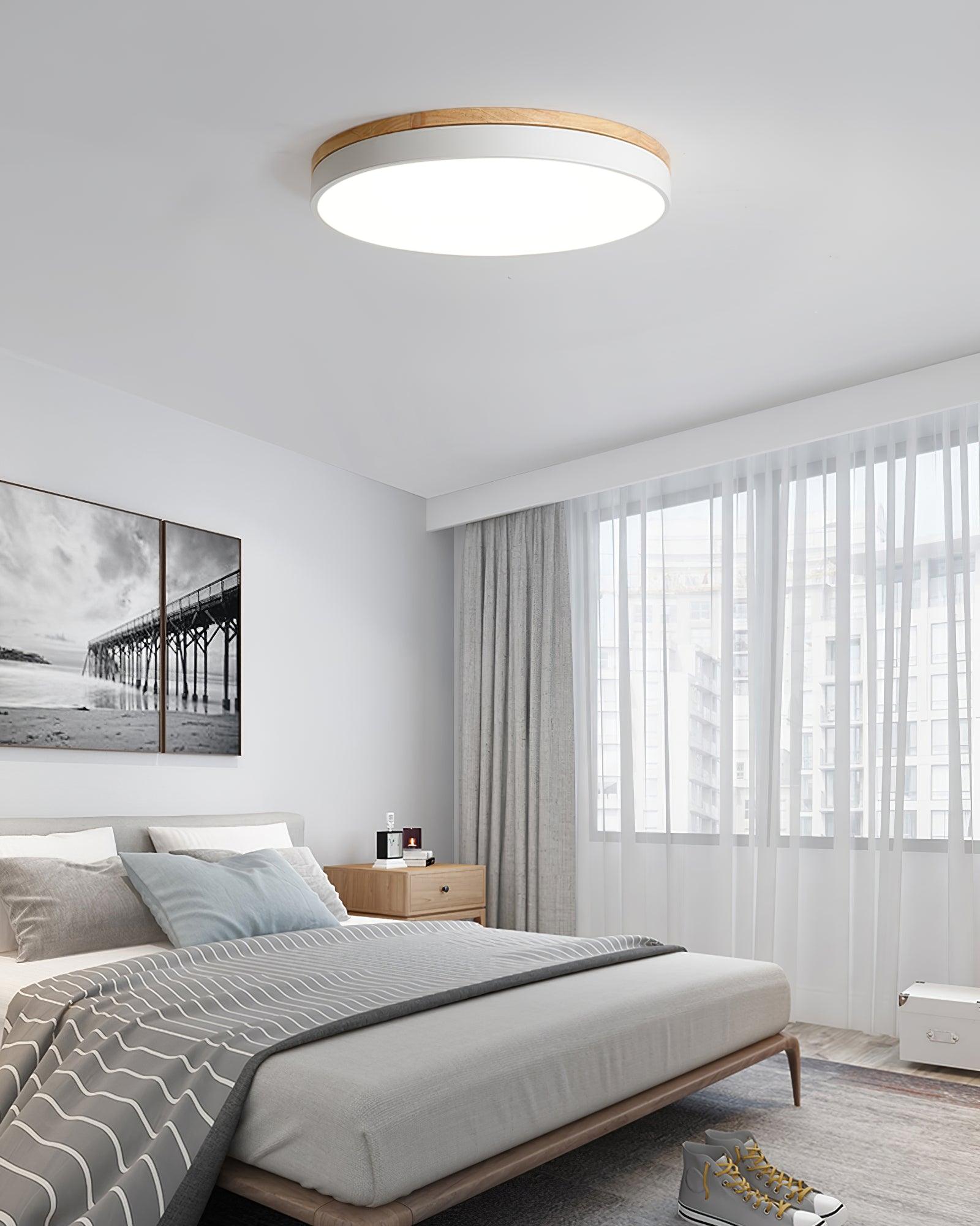 Solara Plafonnier Blanc Ronde avec Bois
