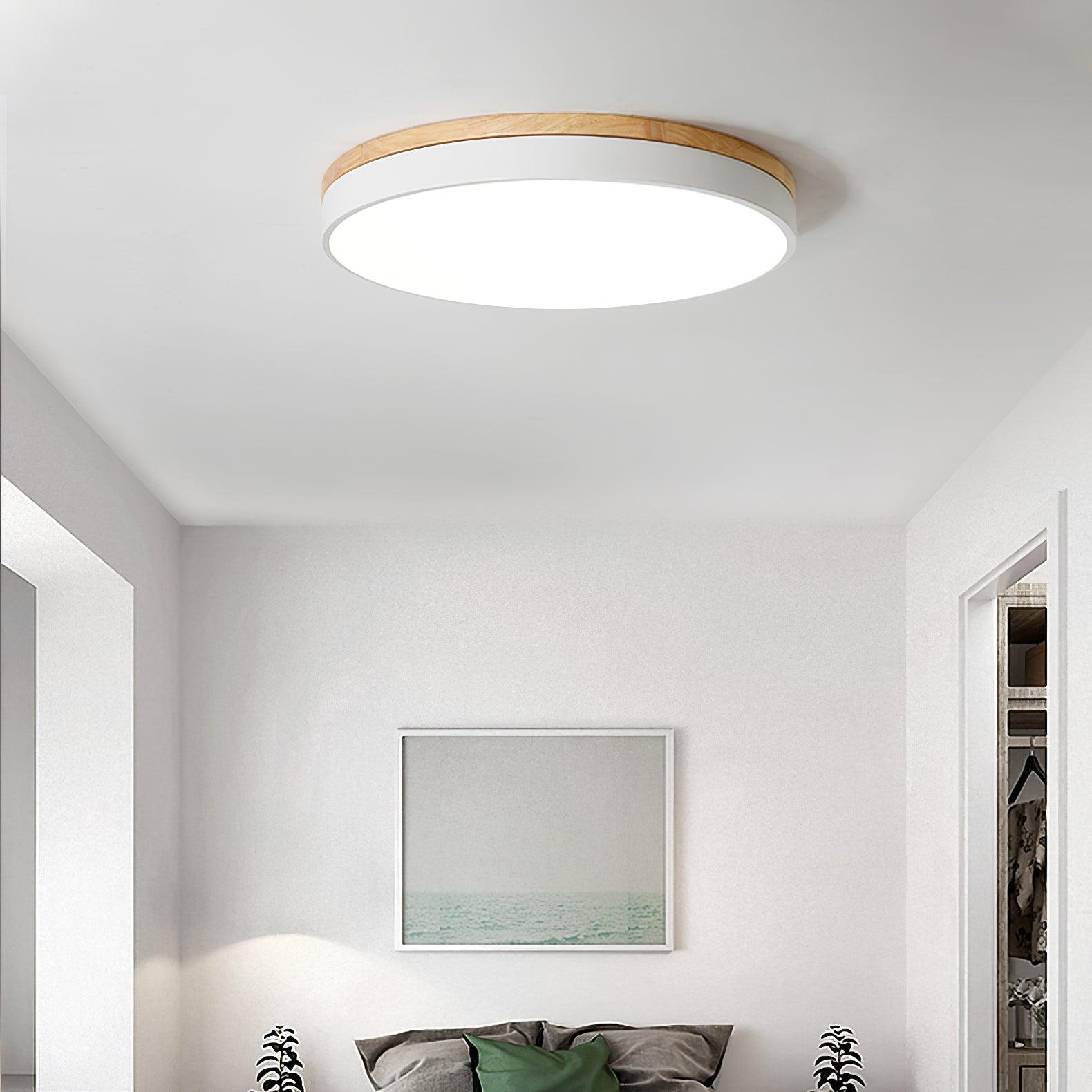 Solara Plafonnier Blanc Ronde avec Bois