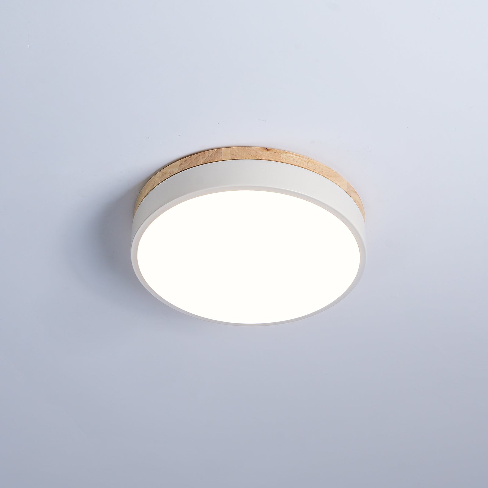 Solara Plafonnier Blanc Ronde avec Bois