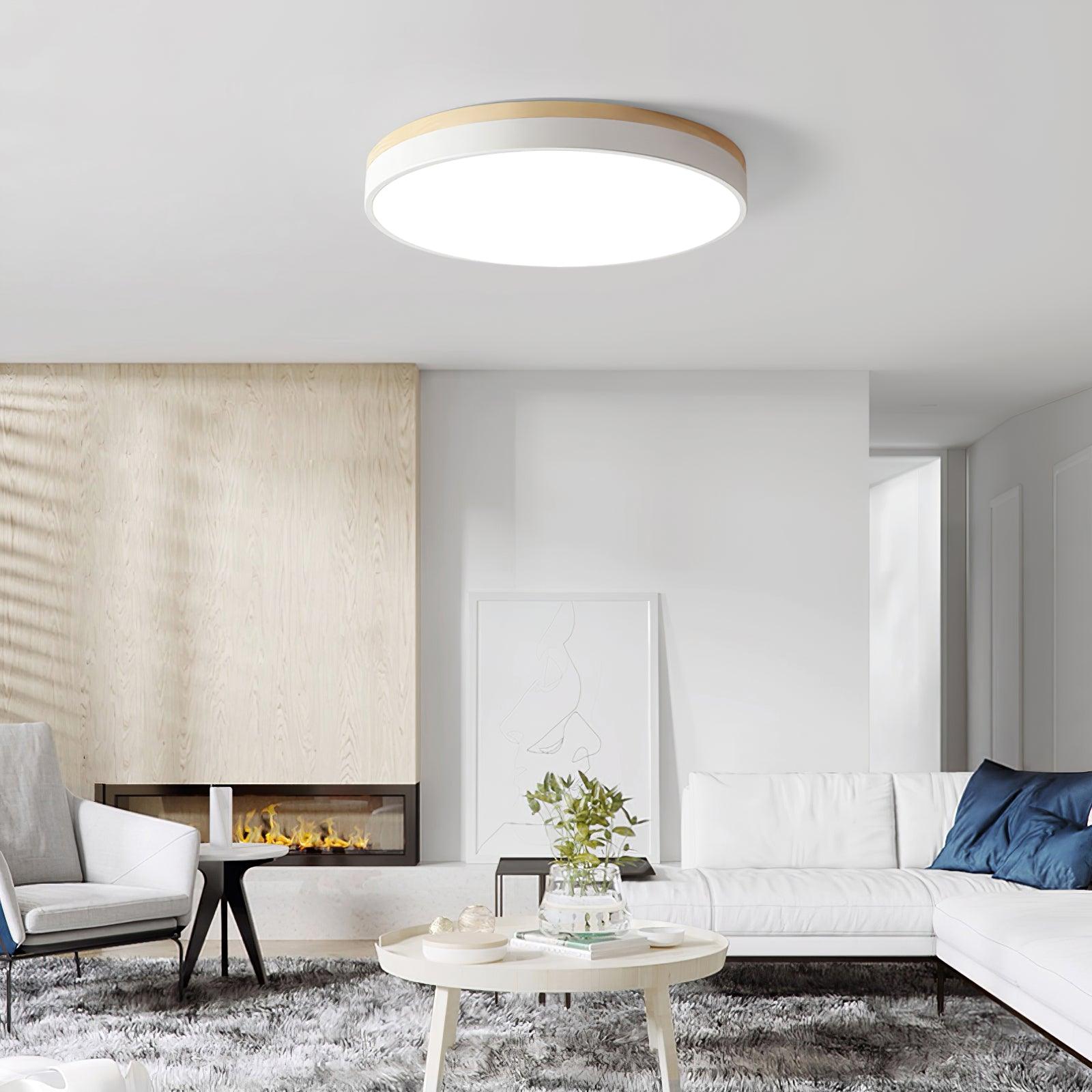 Solara Plafonnier Blanc Ronde avec Bois