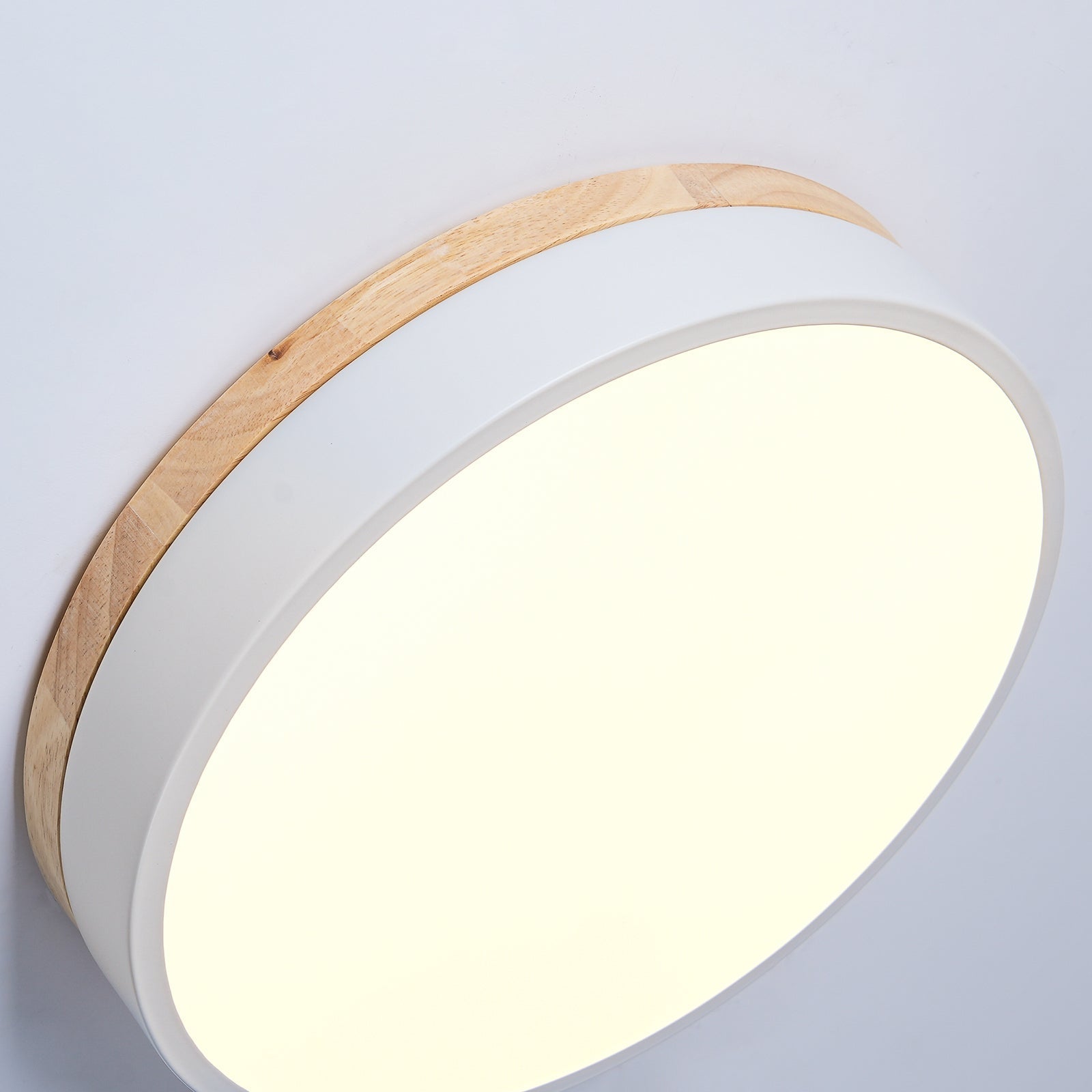 Solara Plafonnier Blanc Ronde avec Bois