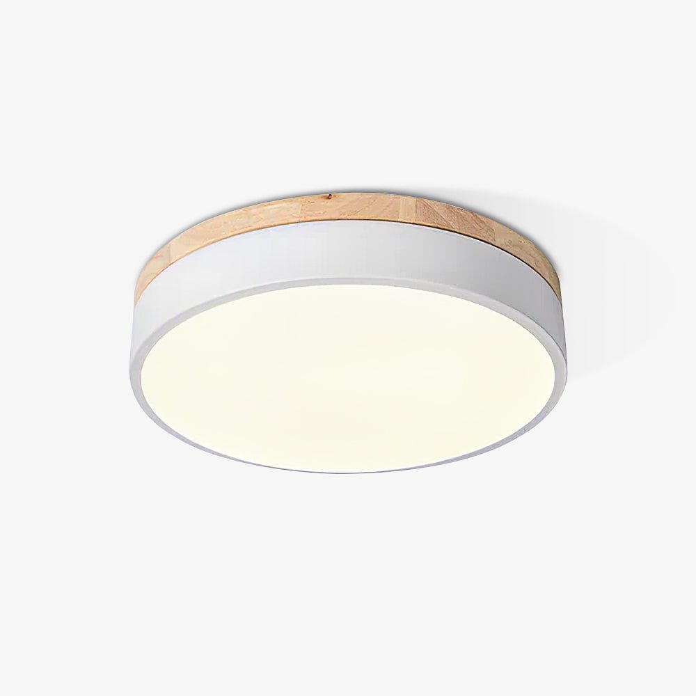 Solara Plafonnier Blanc Ronde avec Bois