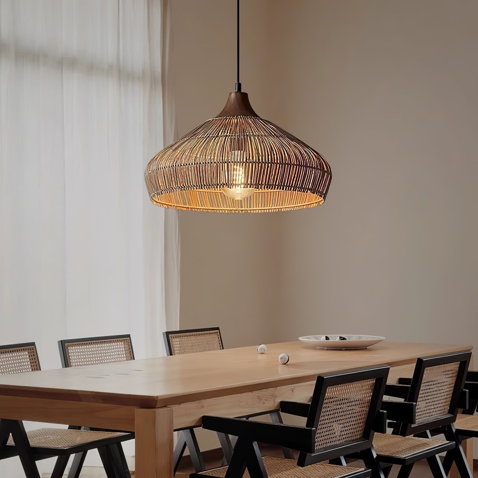 Lythean Suspension Élégante en Rotin et Bois