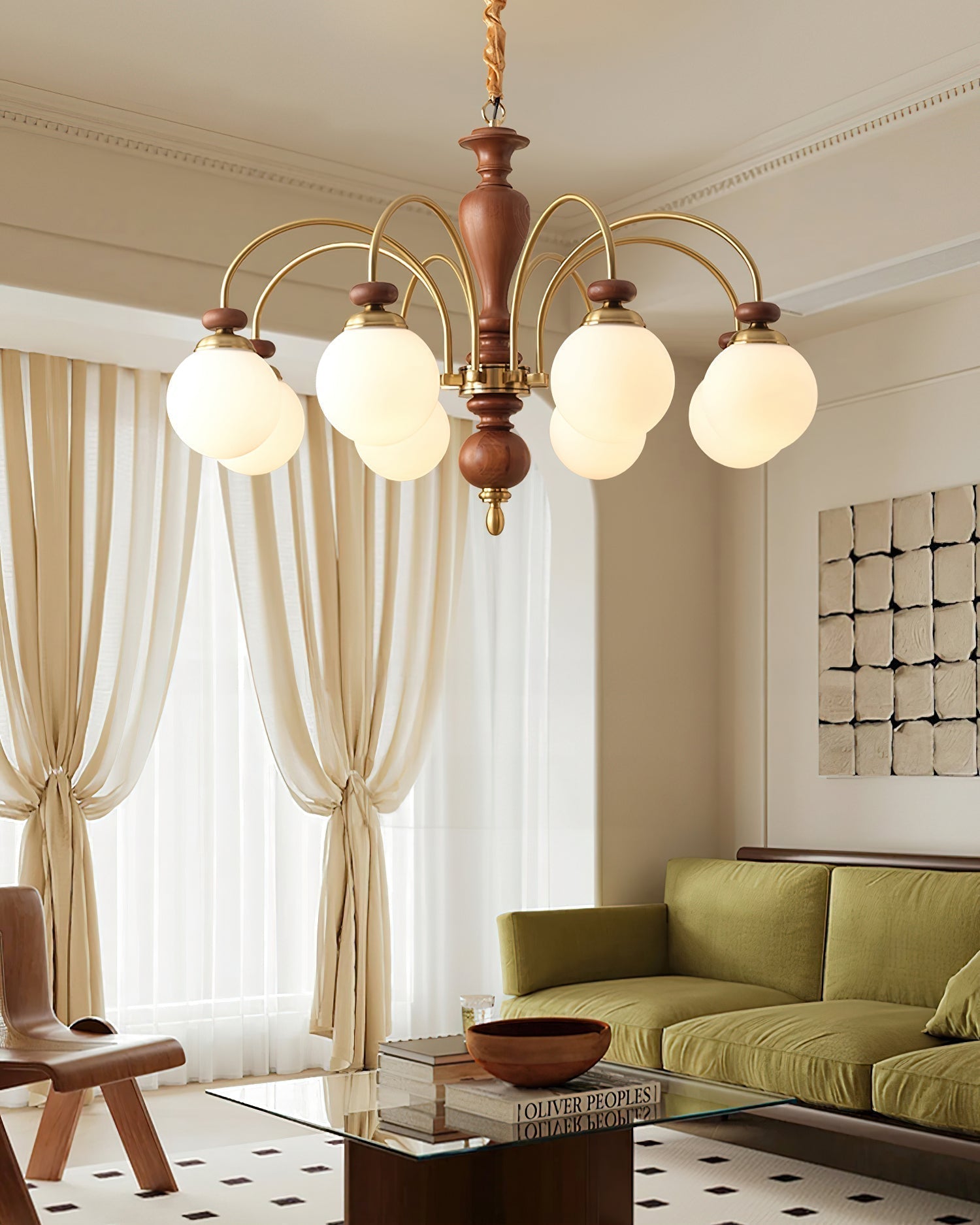 Solara Lustre Classique en Bois et Laiton
