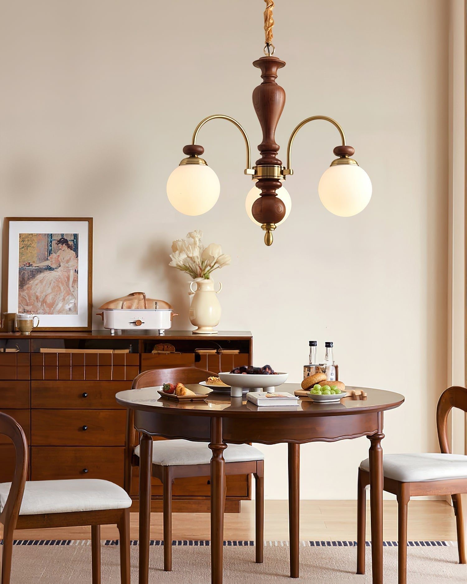 Solara Lustre Classique en Bois et Laiton