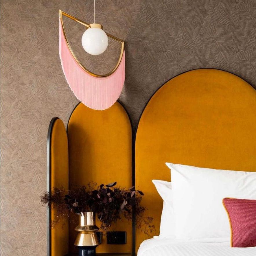 Solara Lampe suspendue en tissu à franges style globe rétro bohème