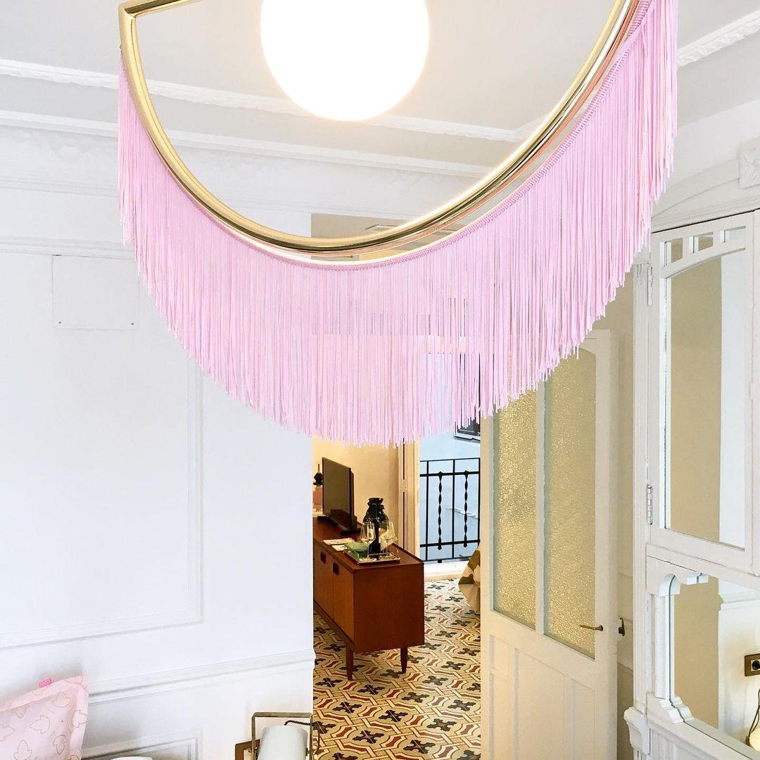Solara Lampe suspendue en tissu à franges style globe rétro bohème