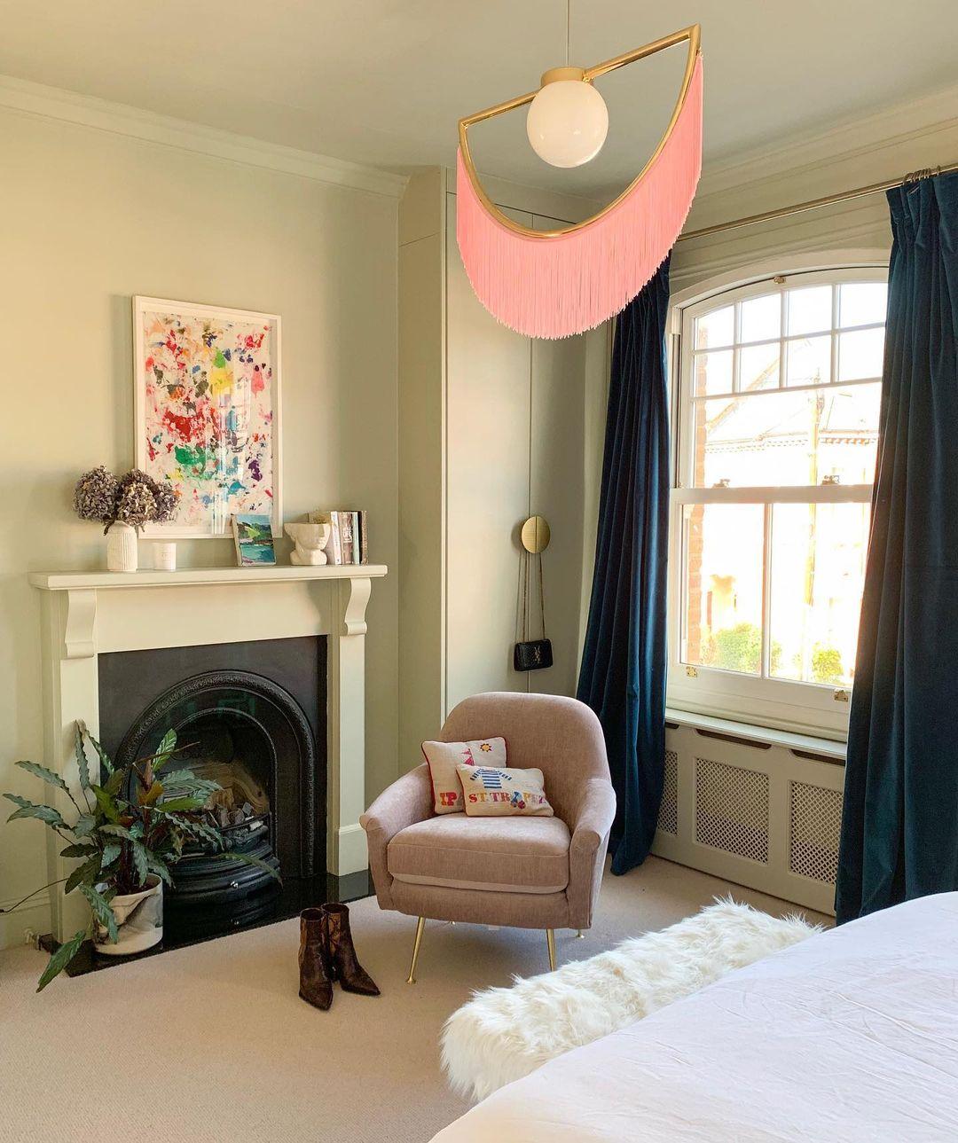 Solara Lampe suspendue en tissu à franges style globe rétro bohème