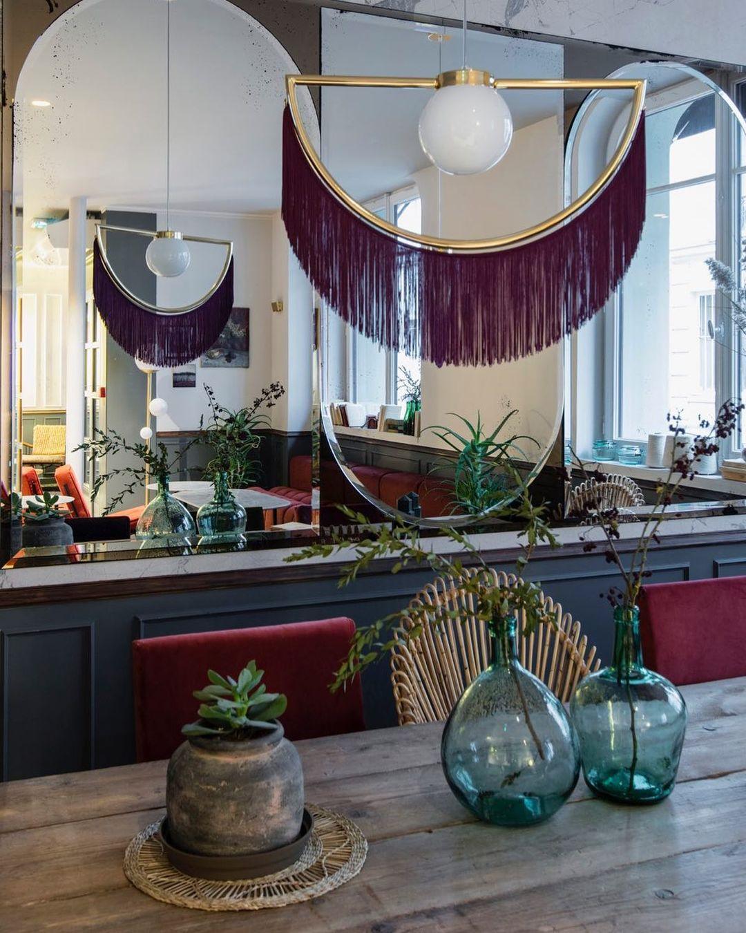 Solara Lampe suspendue en tissu à franges style globe rétro bohème