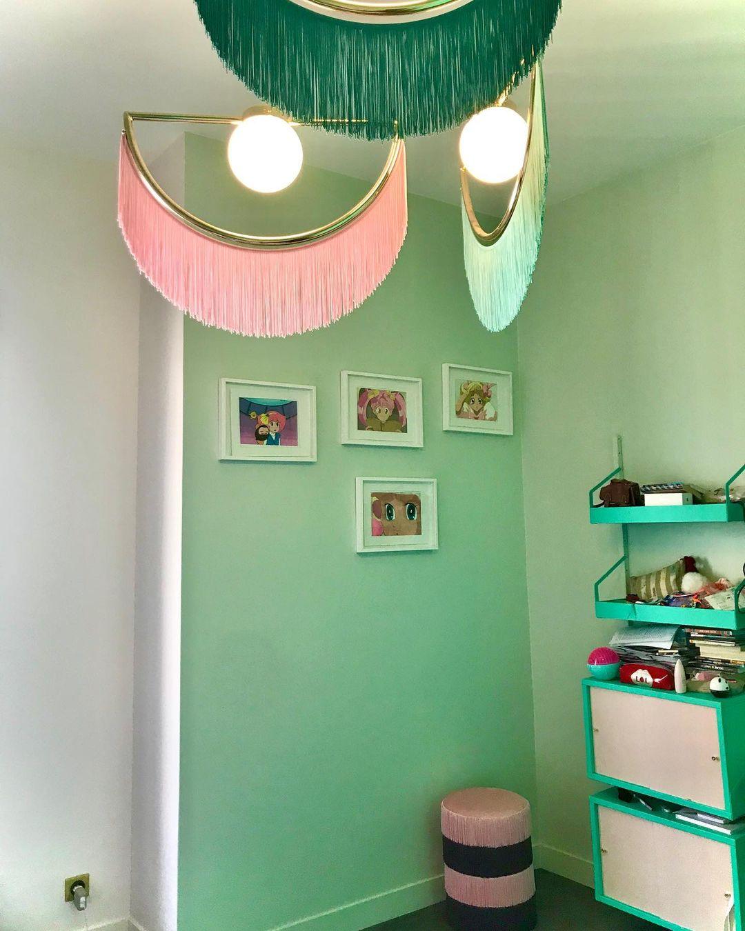 Solara Lampe suspendue en tissu à franges style globe rétro bohème
