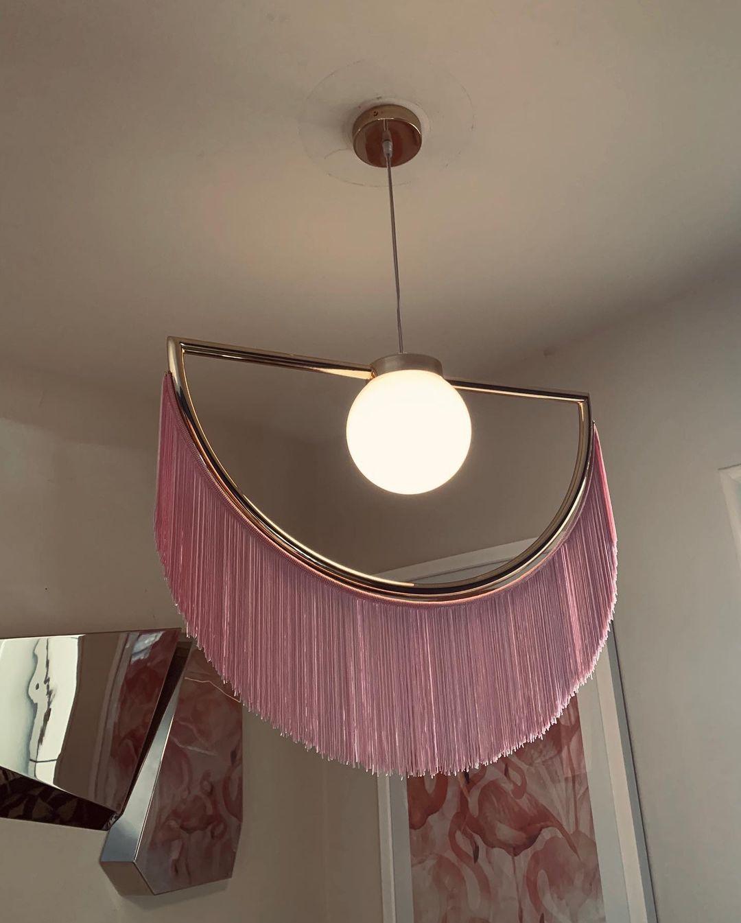 Solara Lampe suspendue en tissu à franges style globe rétro bohème