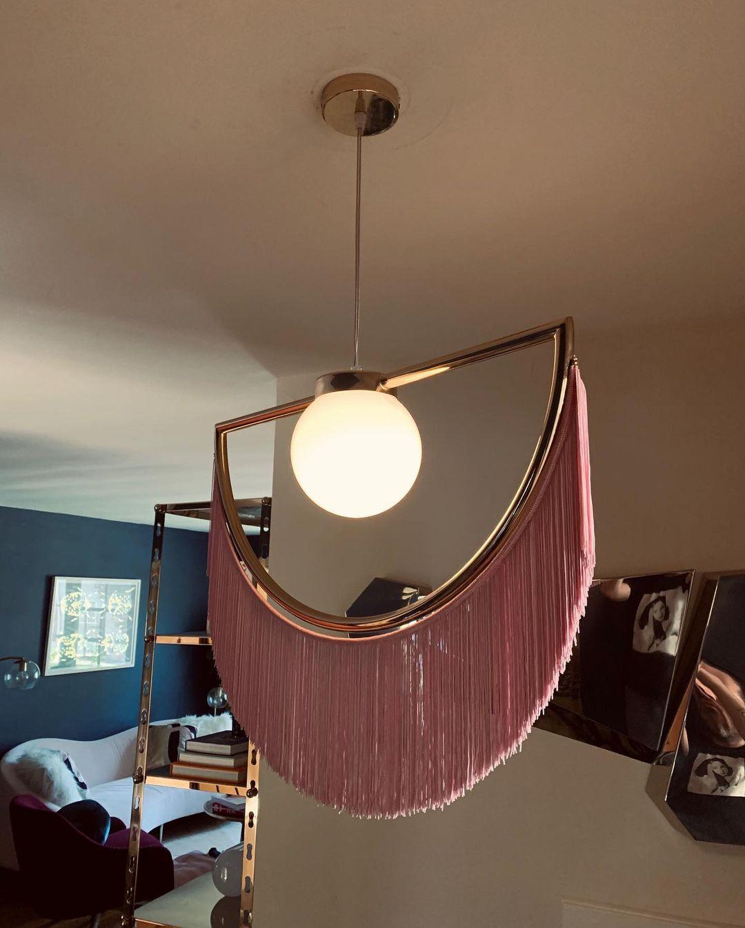 Solara Lampe suspendue en tissu à franges style globe rétro bohème
