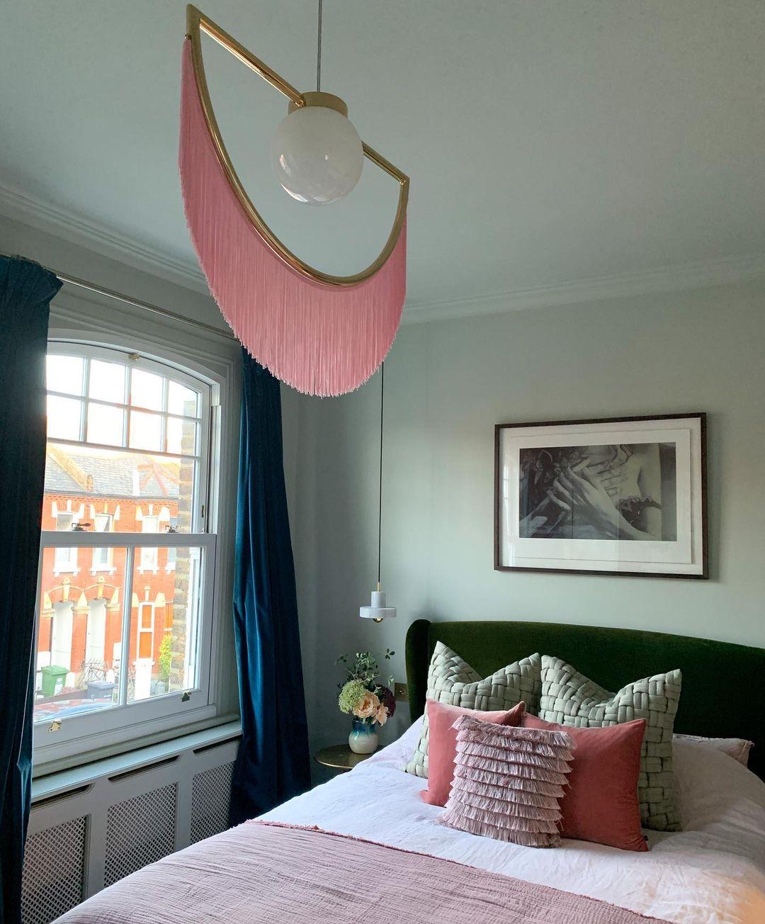 Solara Lampe suspendue en tissu à franges style globe rétro bohème