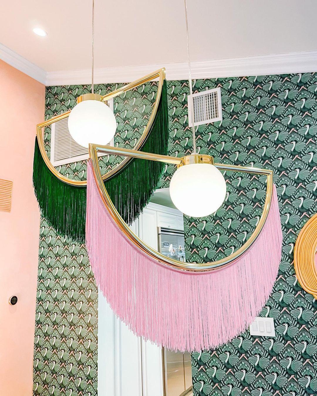 Solara Lampe suspendue en tissu à franges style globe rétro bohème