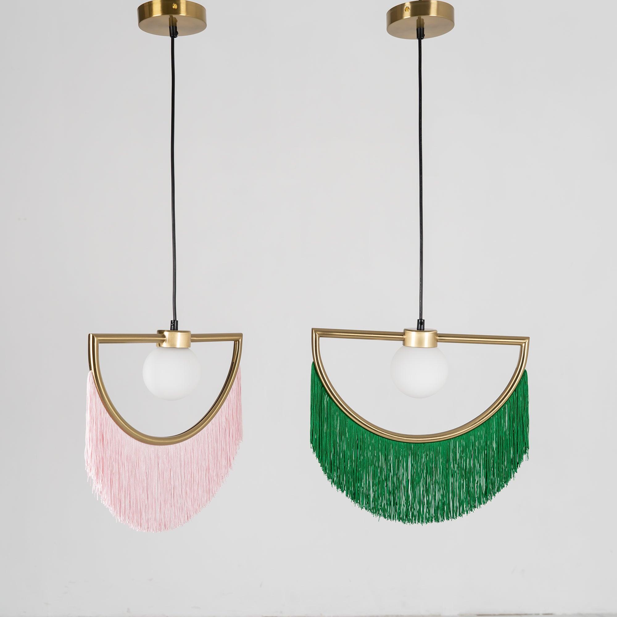 Solara Lampe suspendue en tissu à franges style globe rétro bohème