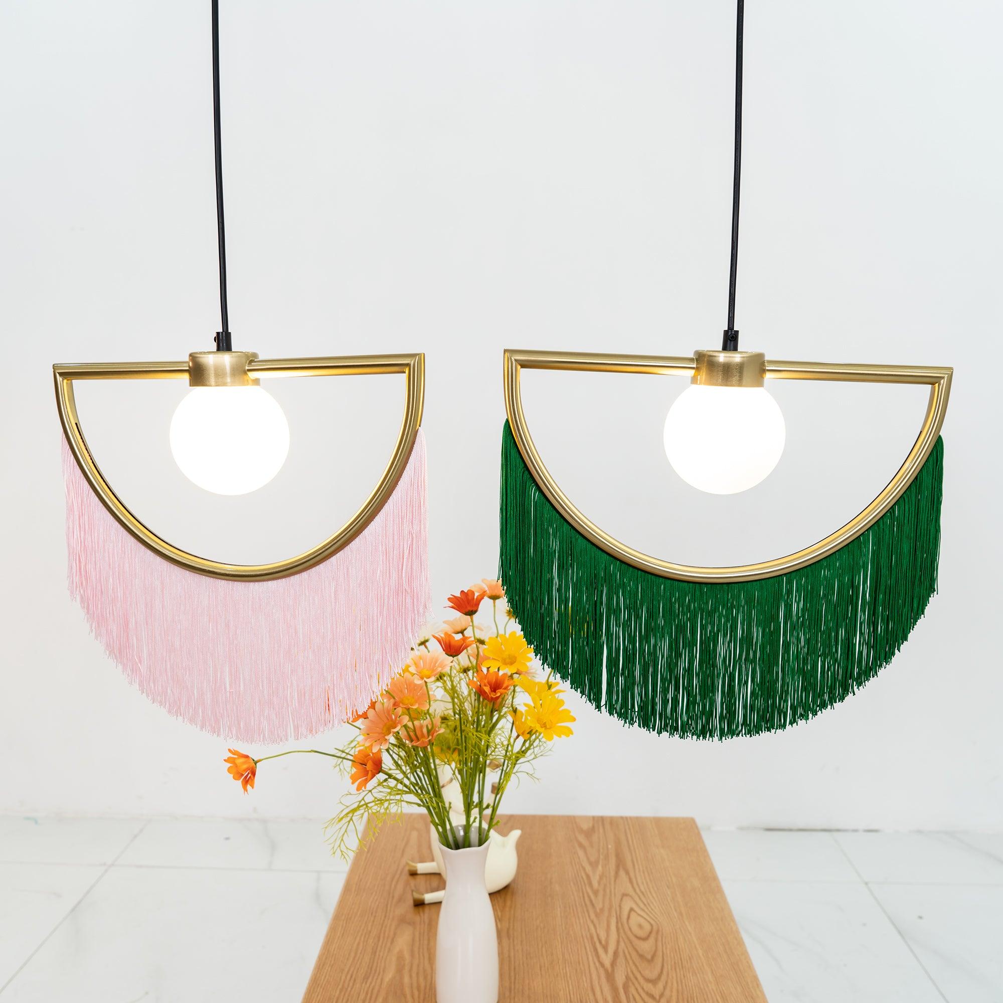 Solara Lampe suspendue en tissu à franges style globe rétro bohème