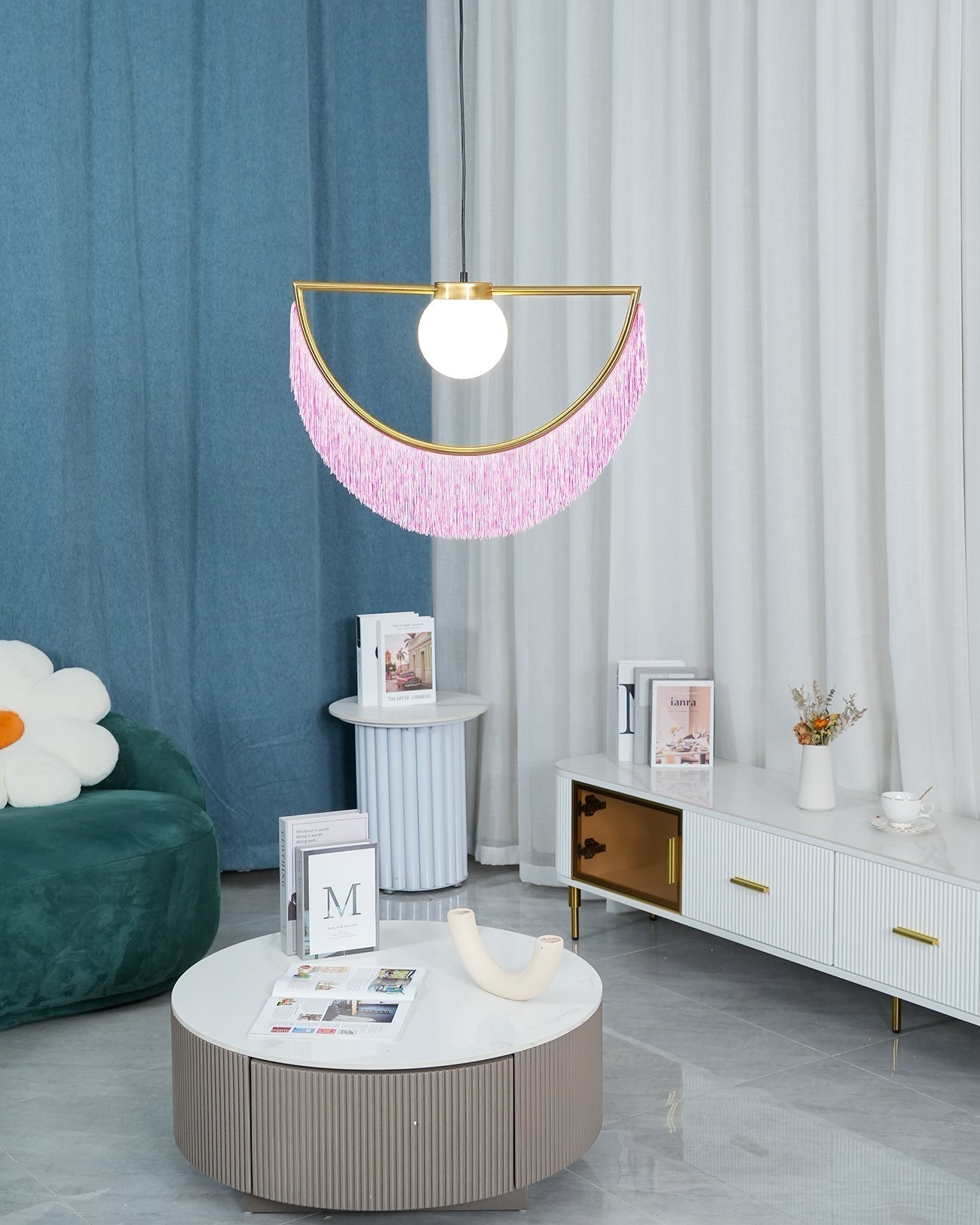 Solara Lampe suspendue en tissu à franges style globe rétro bohème