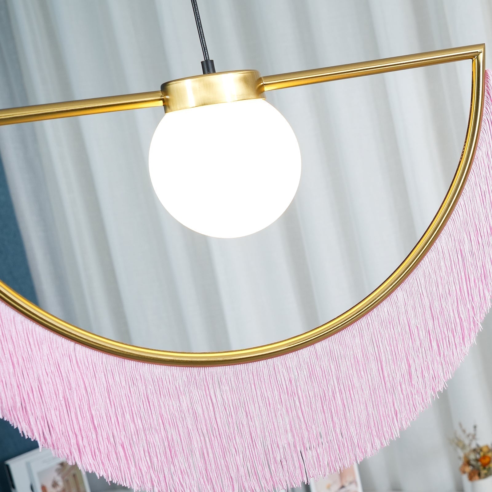 Solara Lampe suspendue en tissu à franges style globe rétro bohème