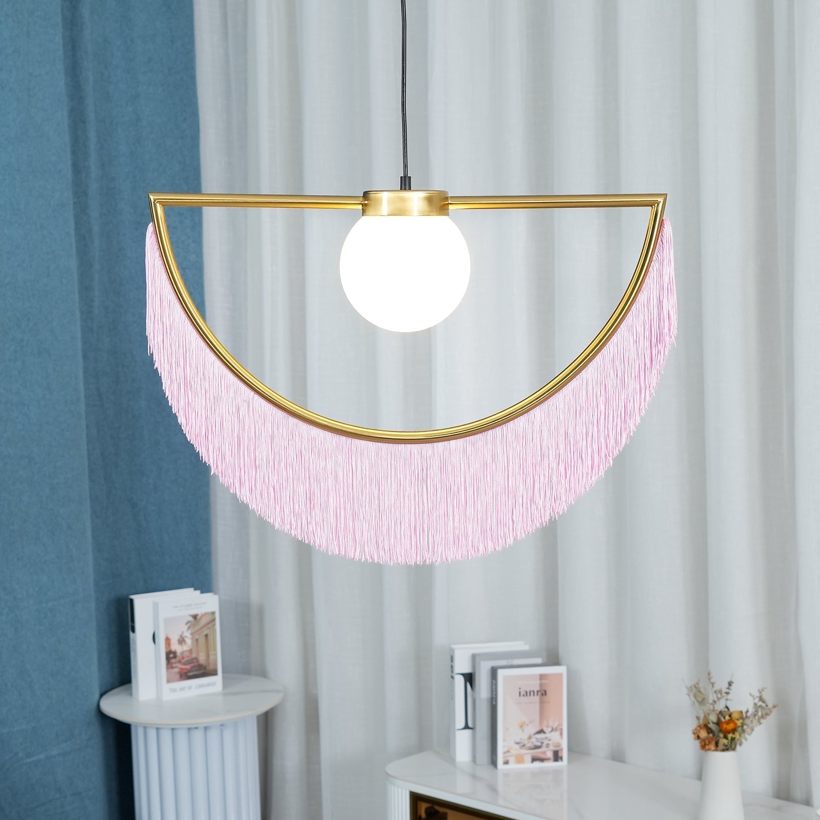 Solara Lampe suspendue en tissu à franges style globe rétro bohème