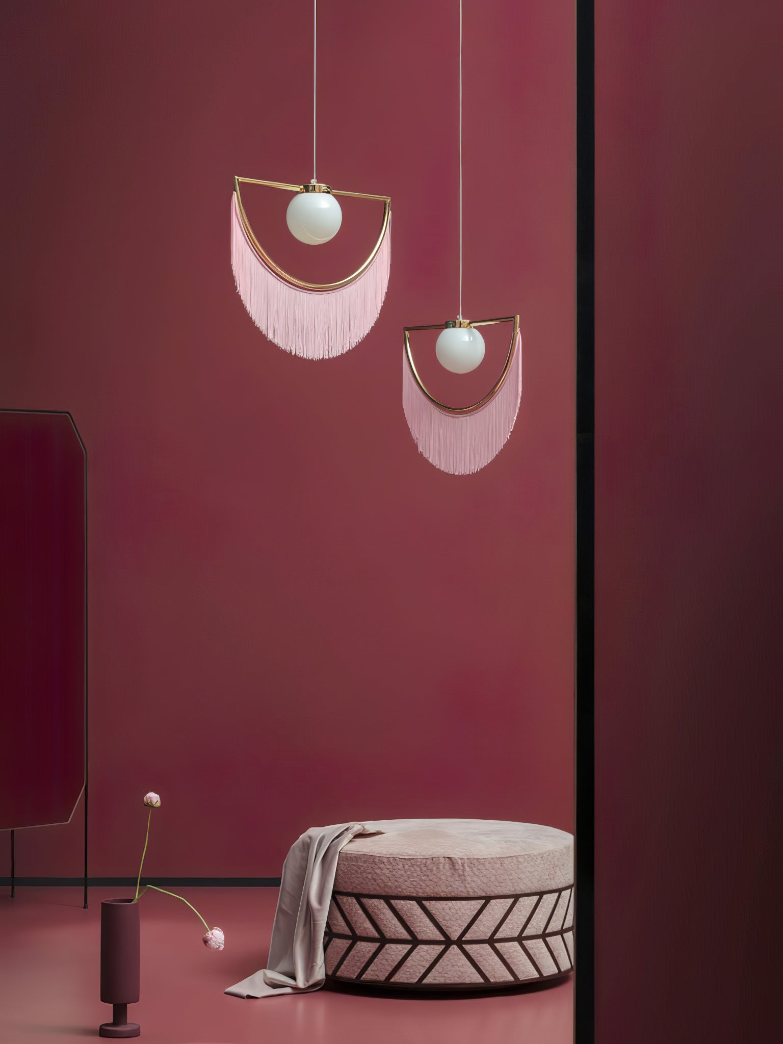 Solara Lampe suspendue en tissu à franges style globe rétro bohème