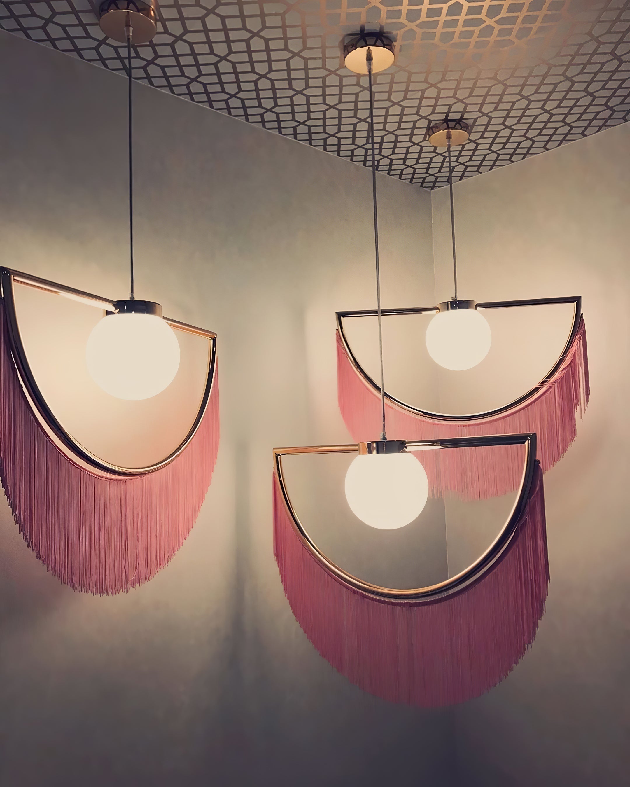Solara Lampe suspendue en tissu à franges style globe rétro bohème
