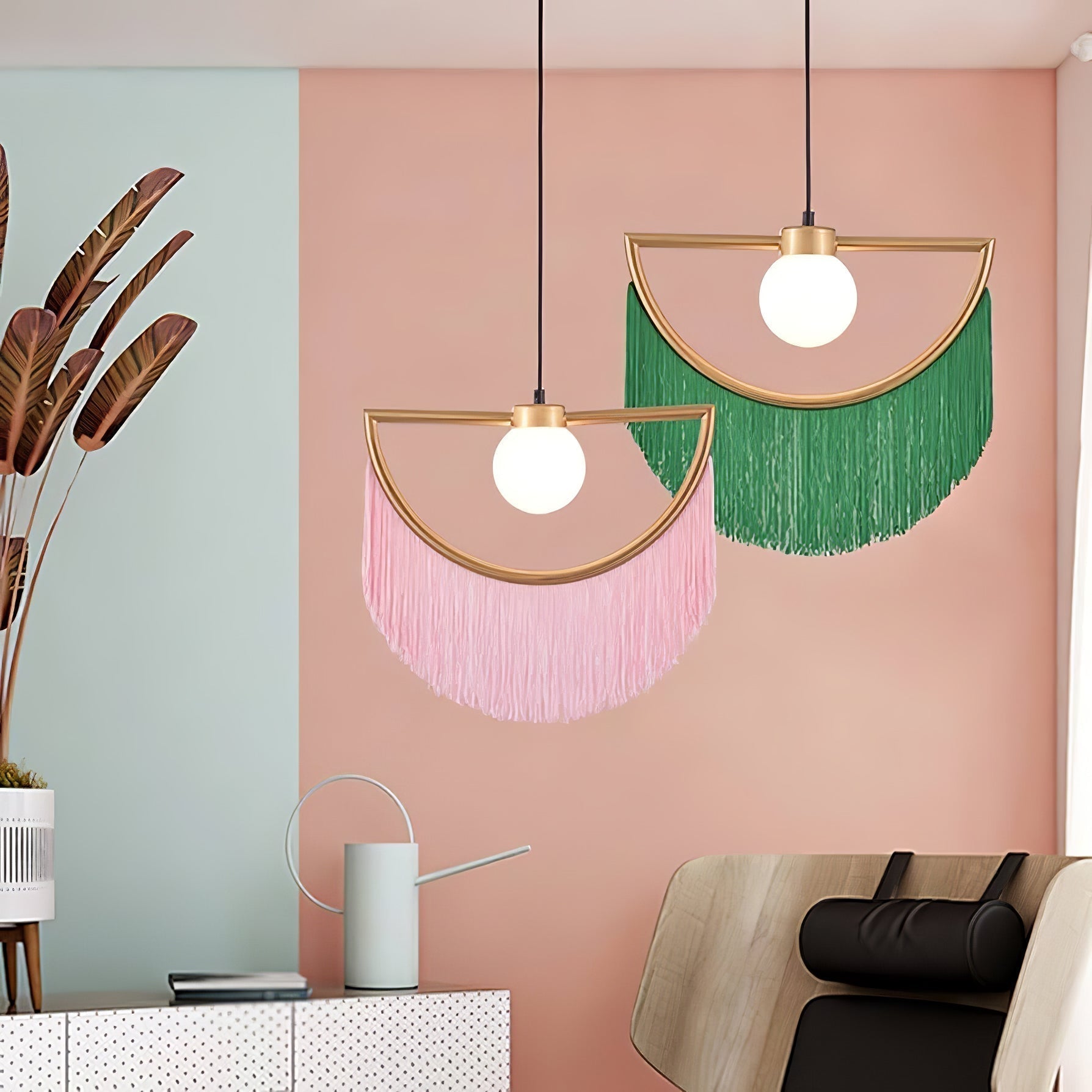 Solara Lampe suspendue en tissu à franges style globe rétro bohème