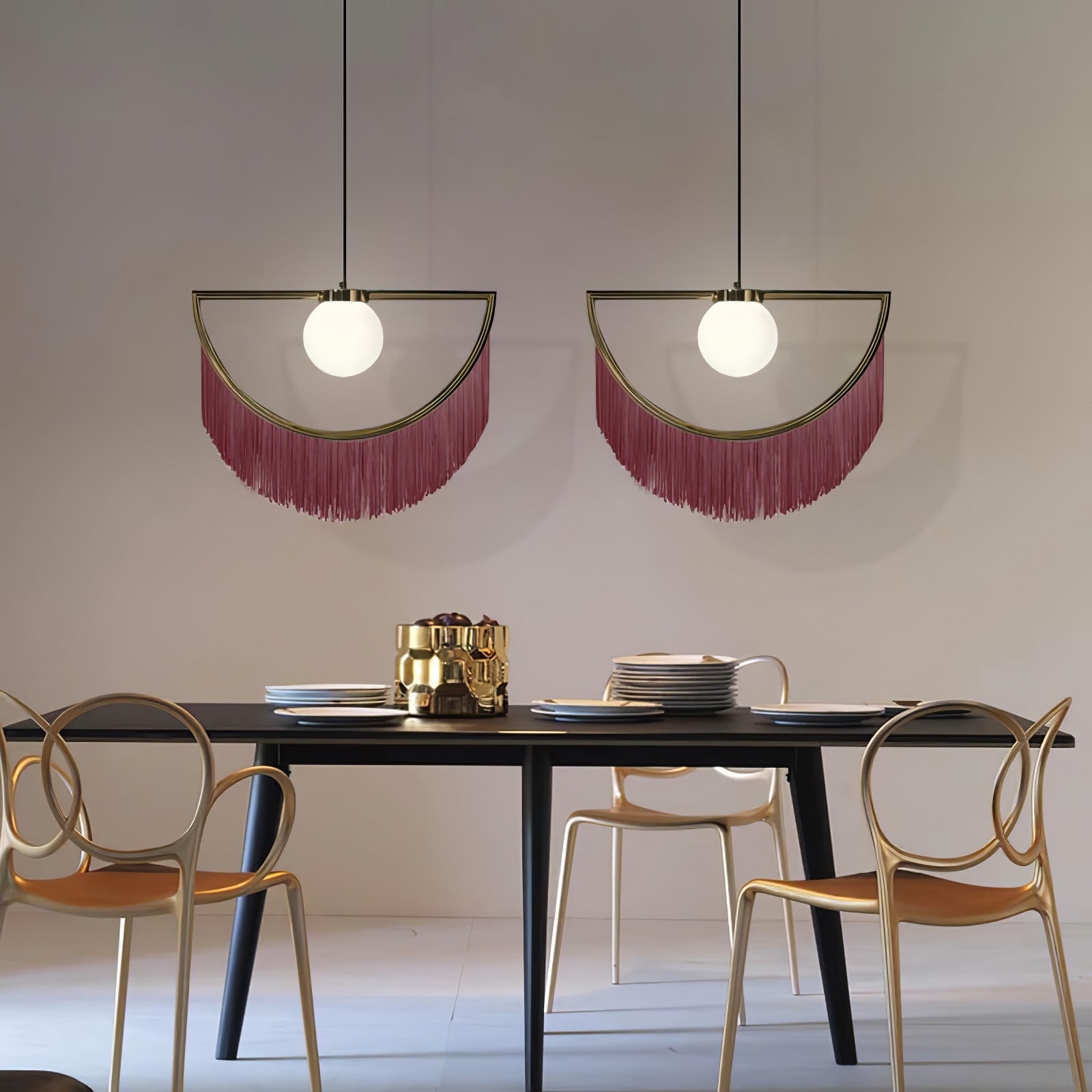 Solara Lampe suspendue en tissu à franges style globe rétro bohème