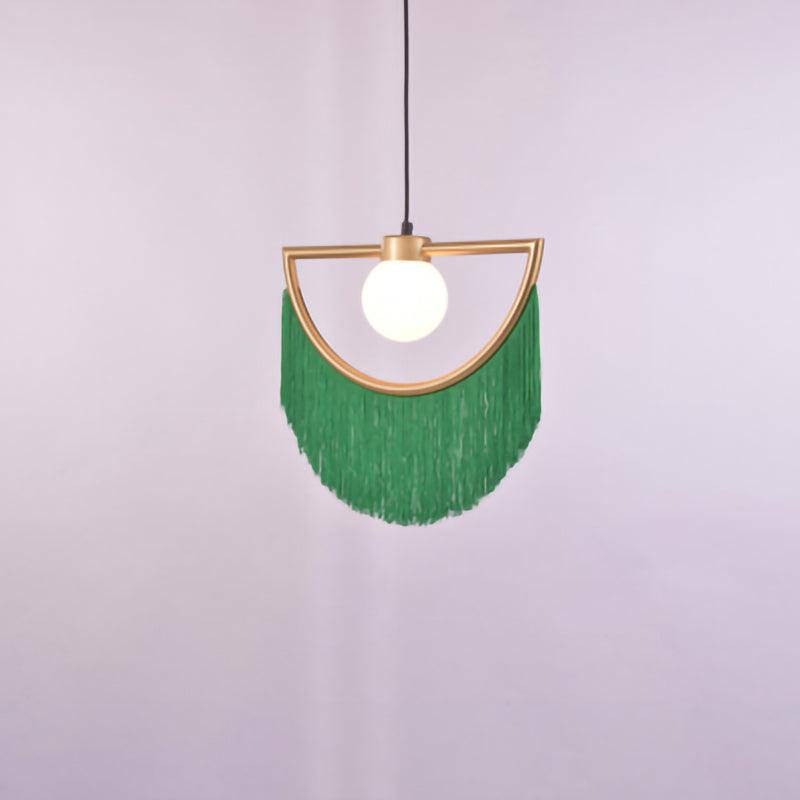 Solara Lampe suspendue en tissu à franges style globe rétro bohème