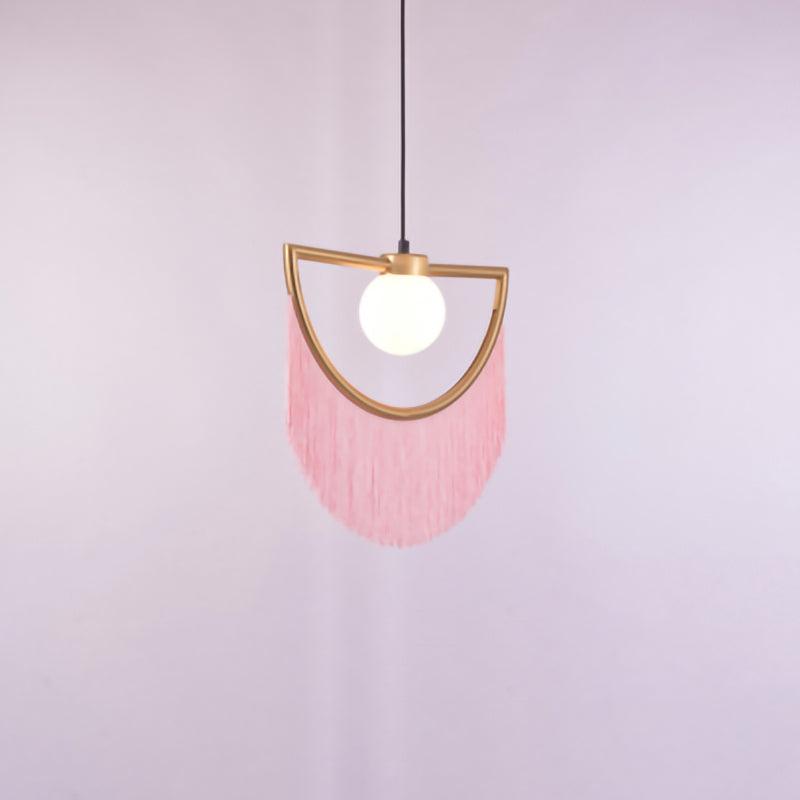 Solara Lampe suspendue en tissu à franges style globe rétro bohème