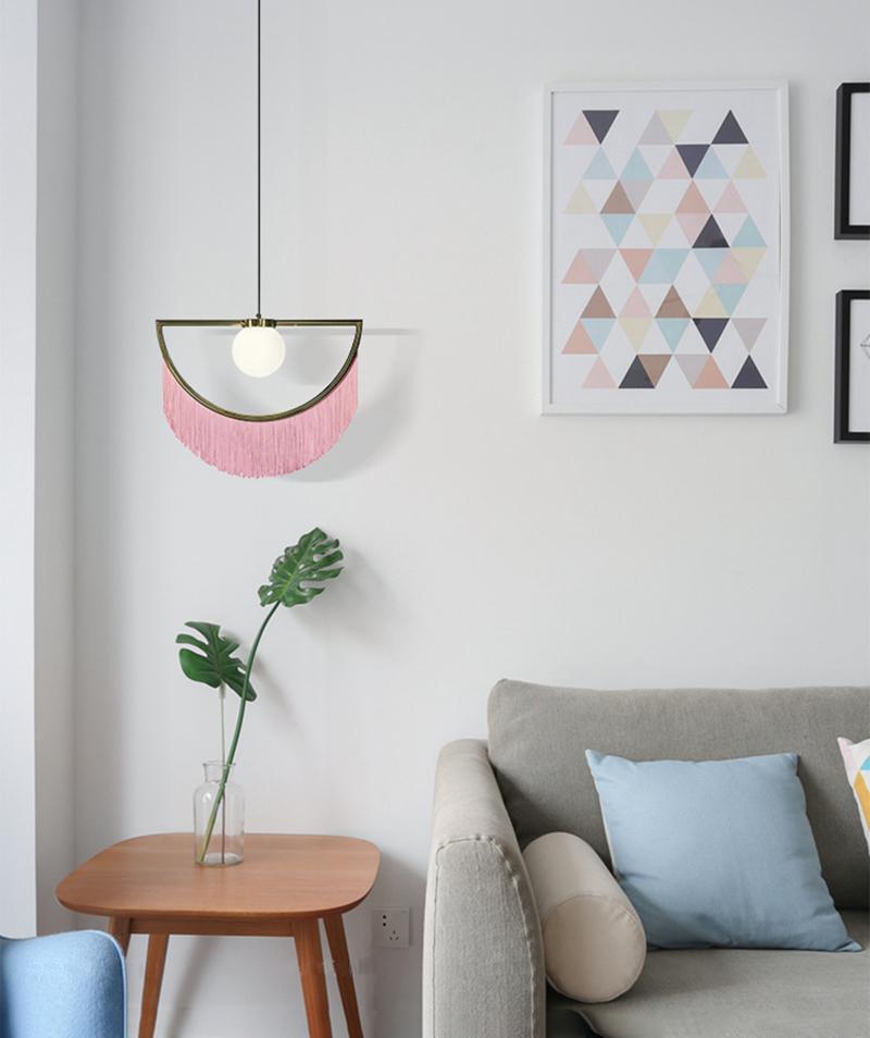 Solara Lampe suspendue en tissu à franges style globe rétro bohème