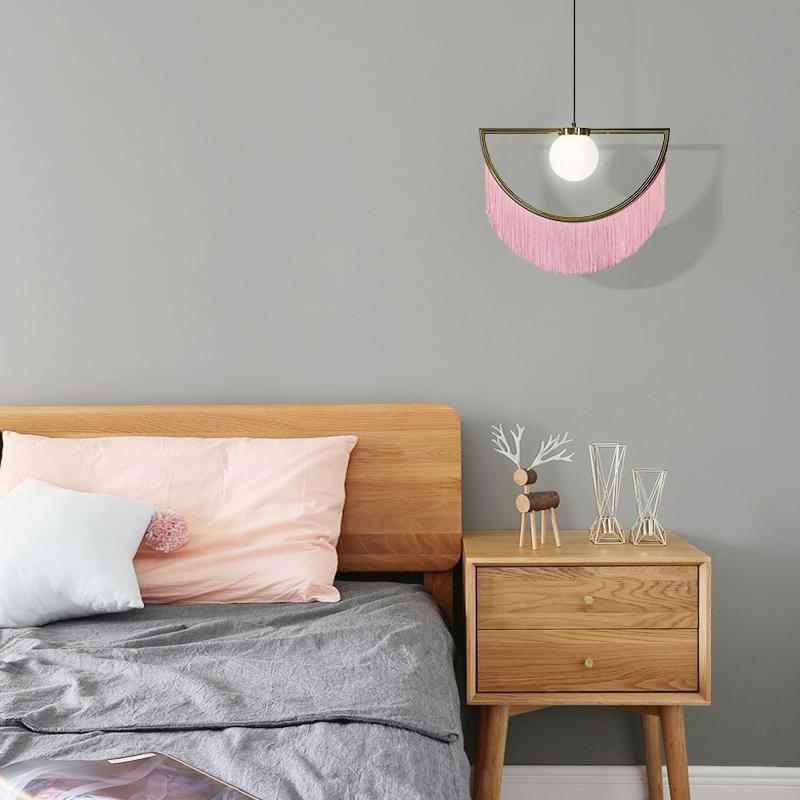 Solara Lampe suspendue en tissu à franges style globe rétro bohème