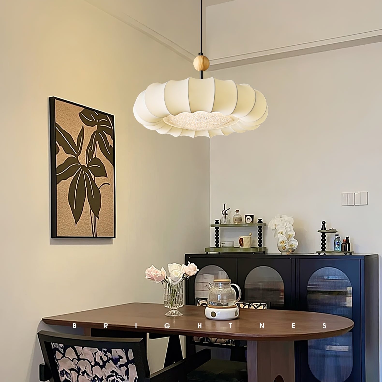 Lyvina Suspension Traditionnelle en Bois Naturel et Tissu
