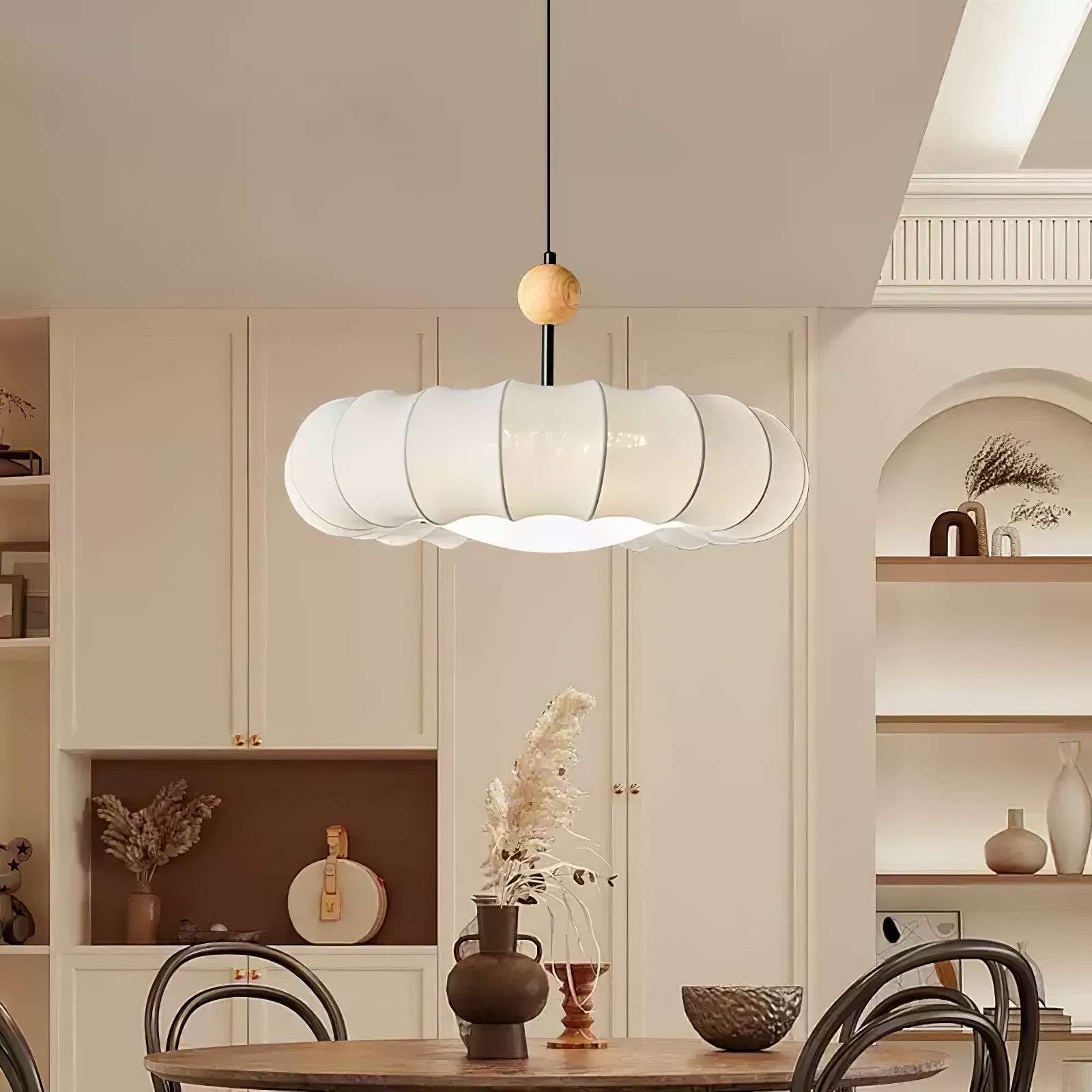 Lyvina Suspension Traditionnelle en Bois Naturel et Tissu