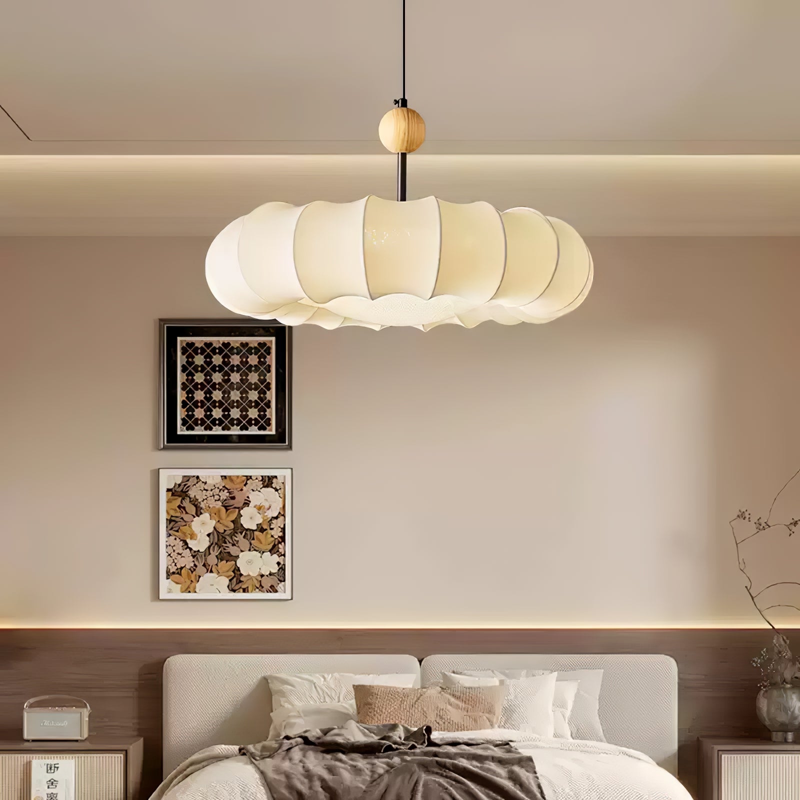 Lyvina Suspension Traditionnelle en Bois Naturel et Tissu
